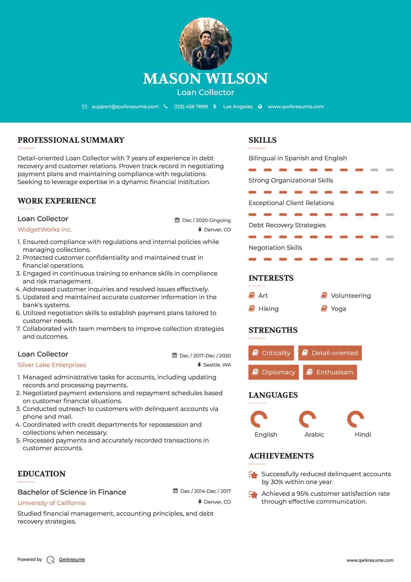 Loan Collector Resume Format