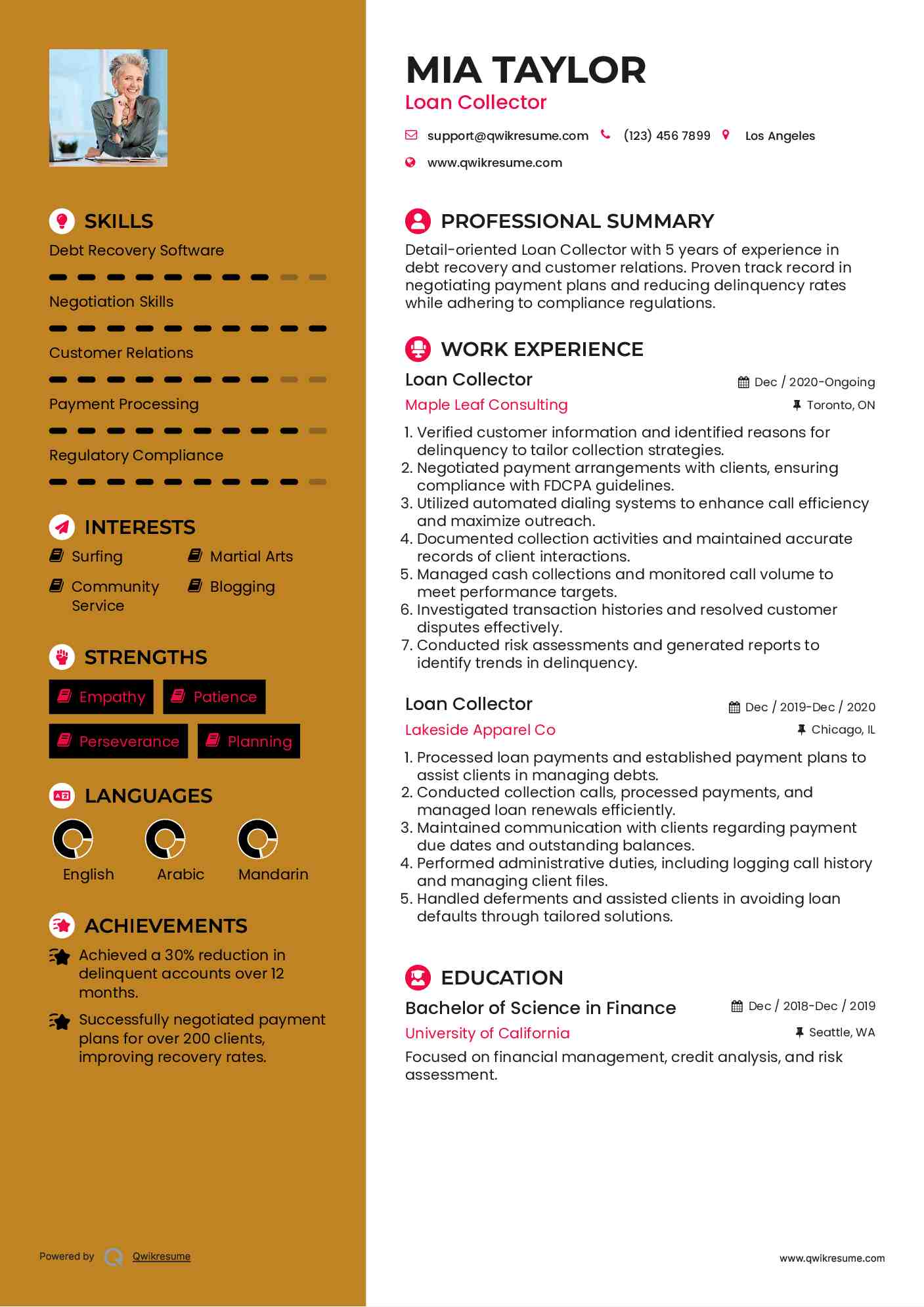 Loan Collector Resume Template