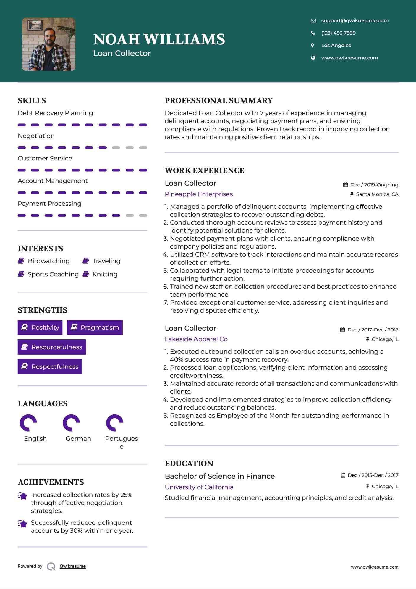 Loan Collector Resume Format