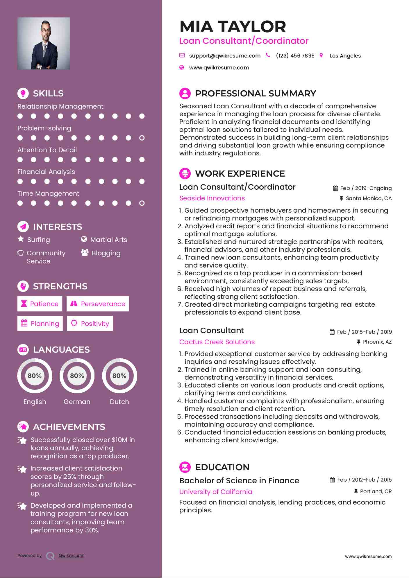 Loan Consultant/Coordinator Resume Example