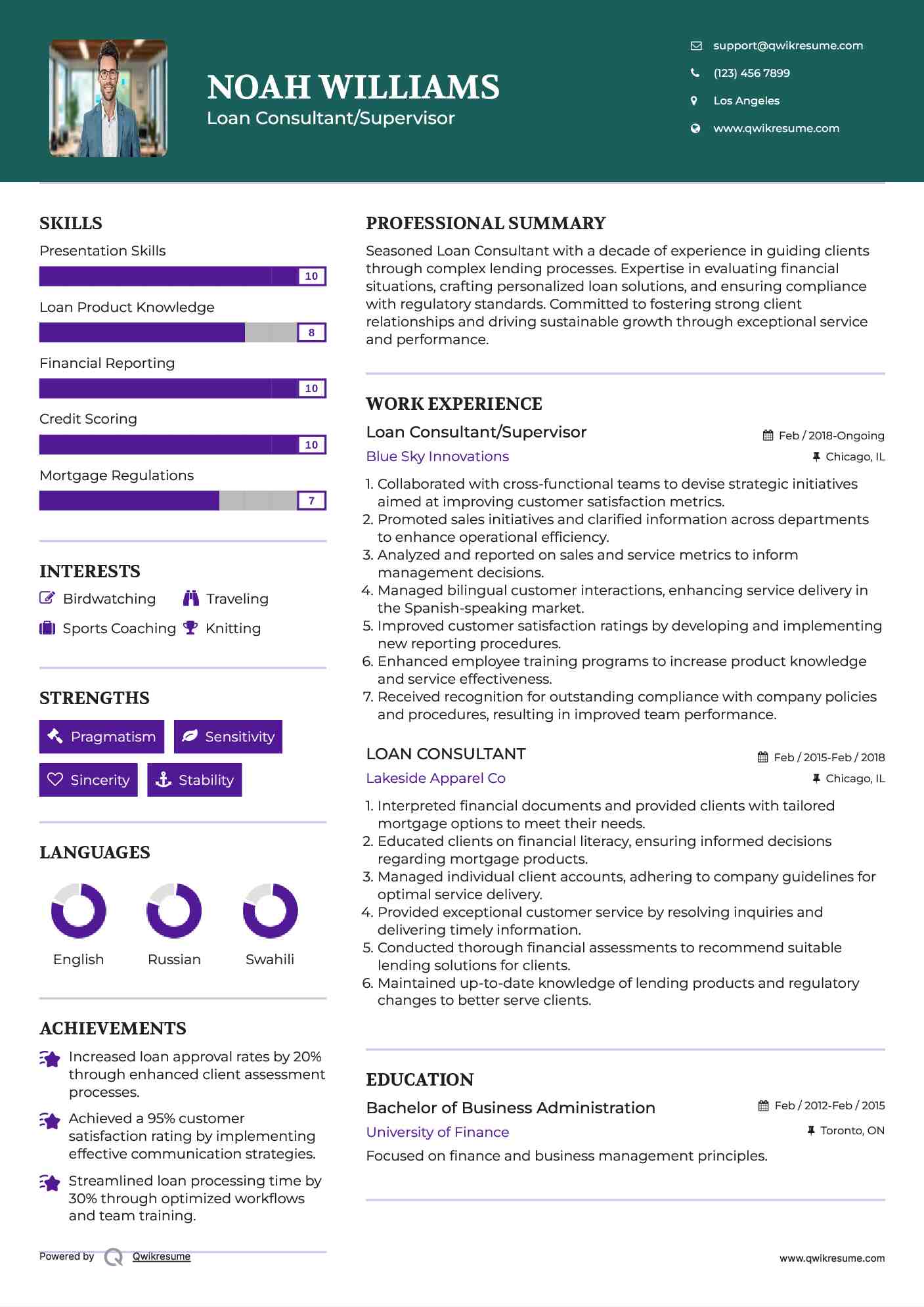 Loan Consultant/Supervisor Resume Template