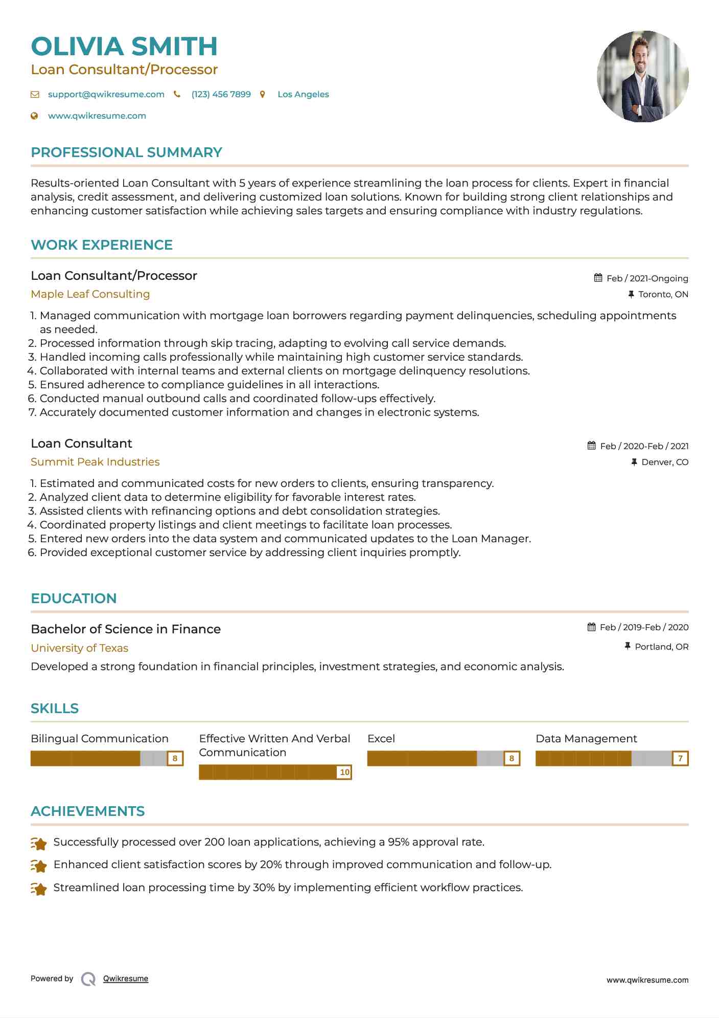 Loan Consultant/Processor Resume Template
