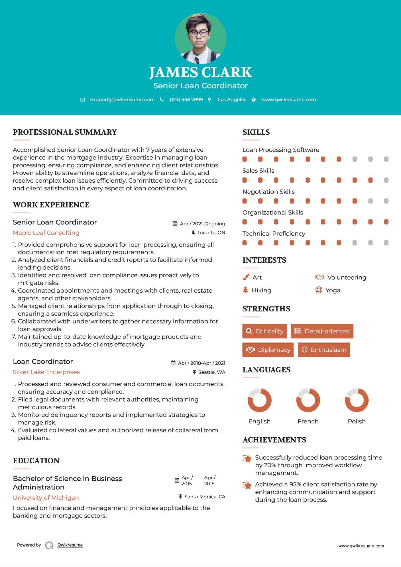 Senior Loan Coordinator Resume Sample