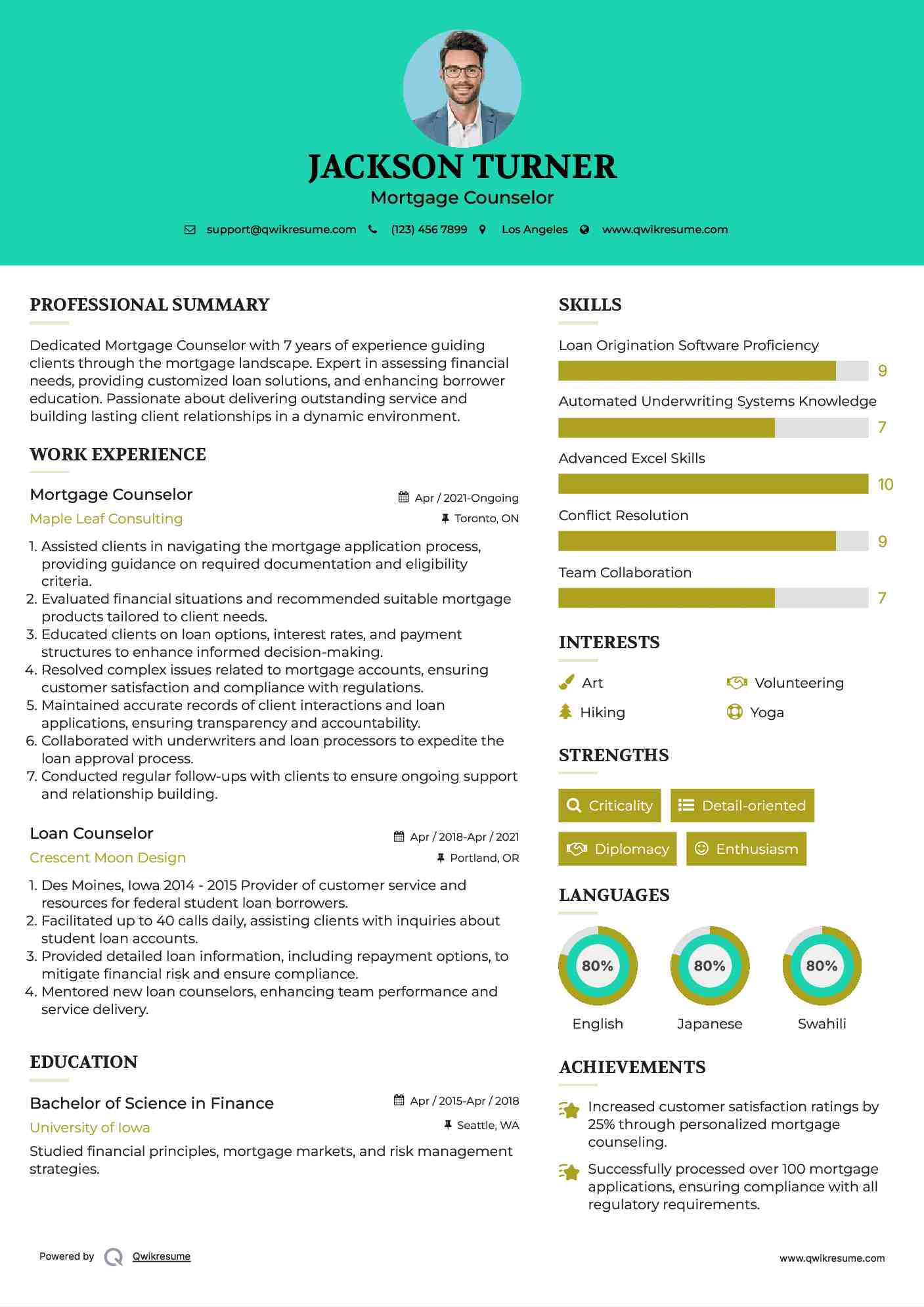 Mortgage Counselor Resume Sample