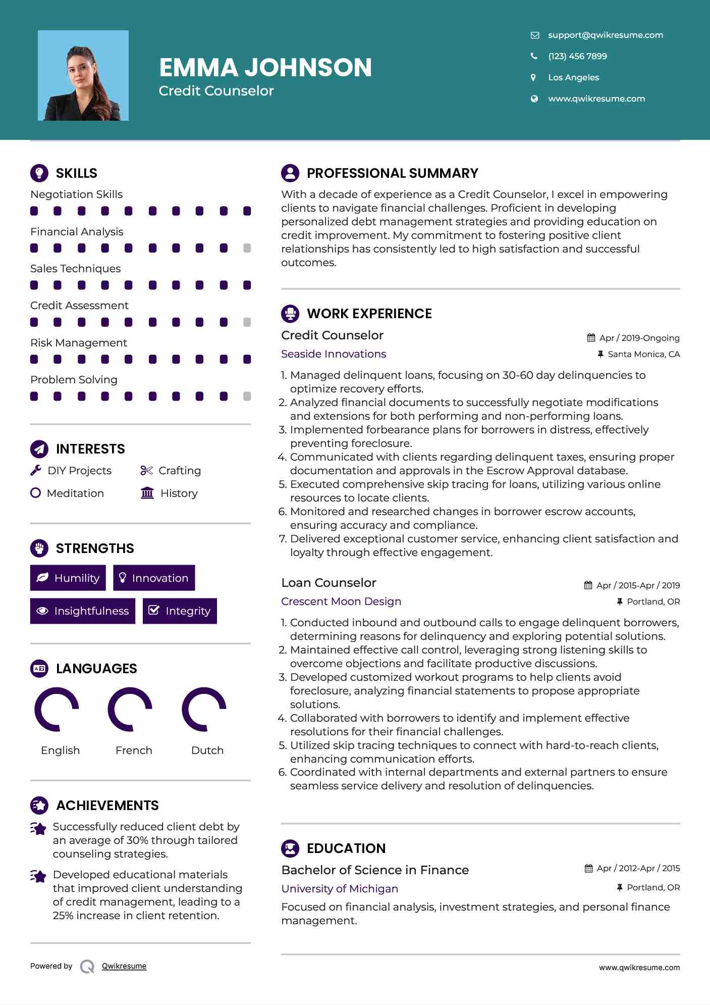 Credit Counselor Resume Sample