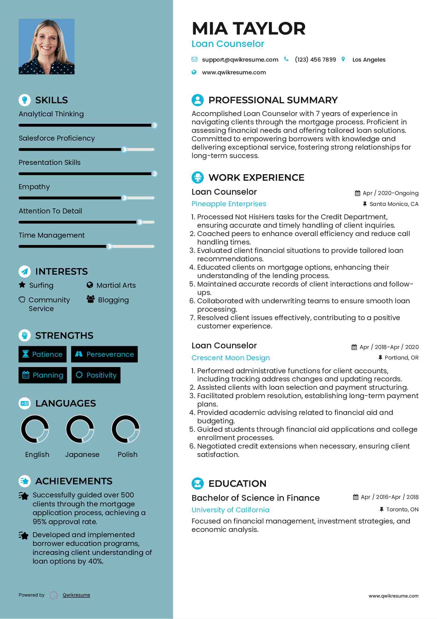 Loan Counselor Resume Sample