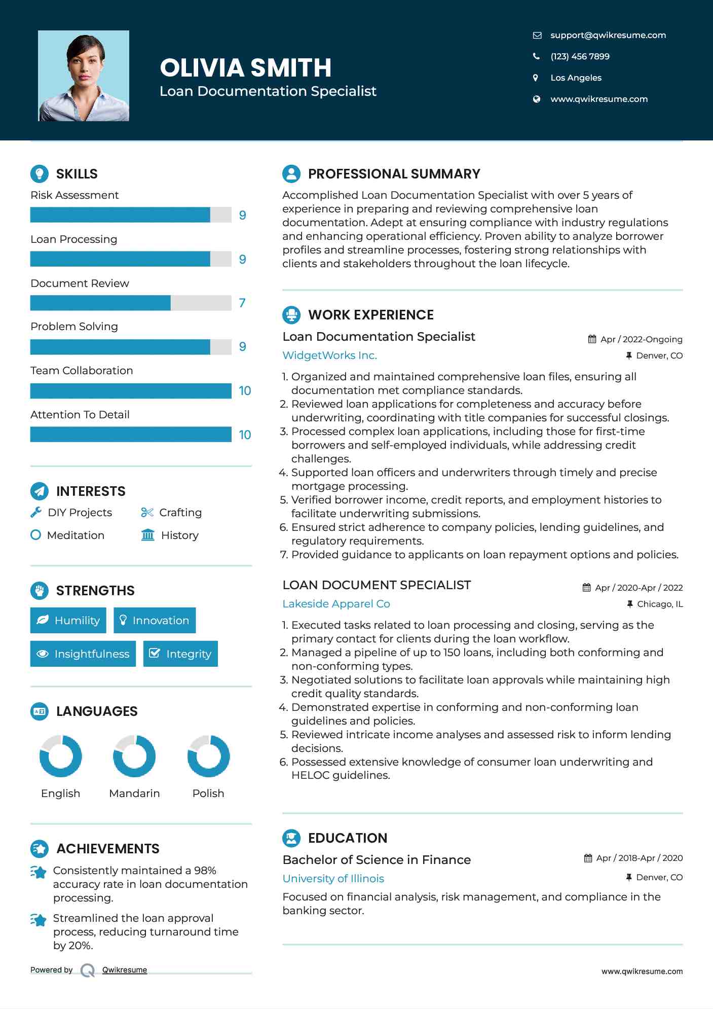 Loan Documentation Specialist Resume Example