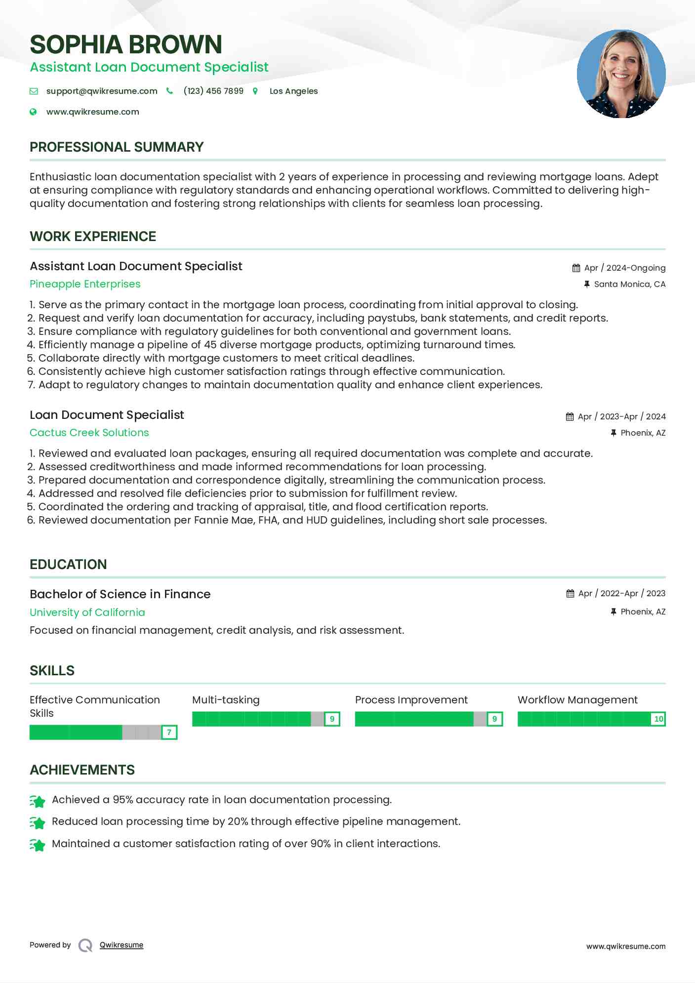 Assistant Loan Document Specialist  Resume Format