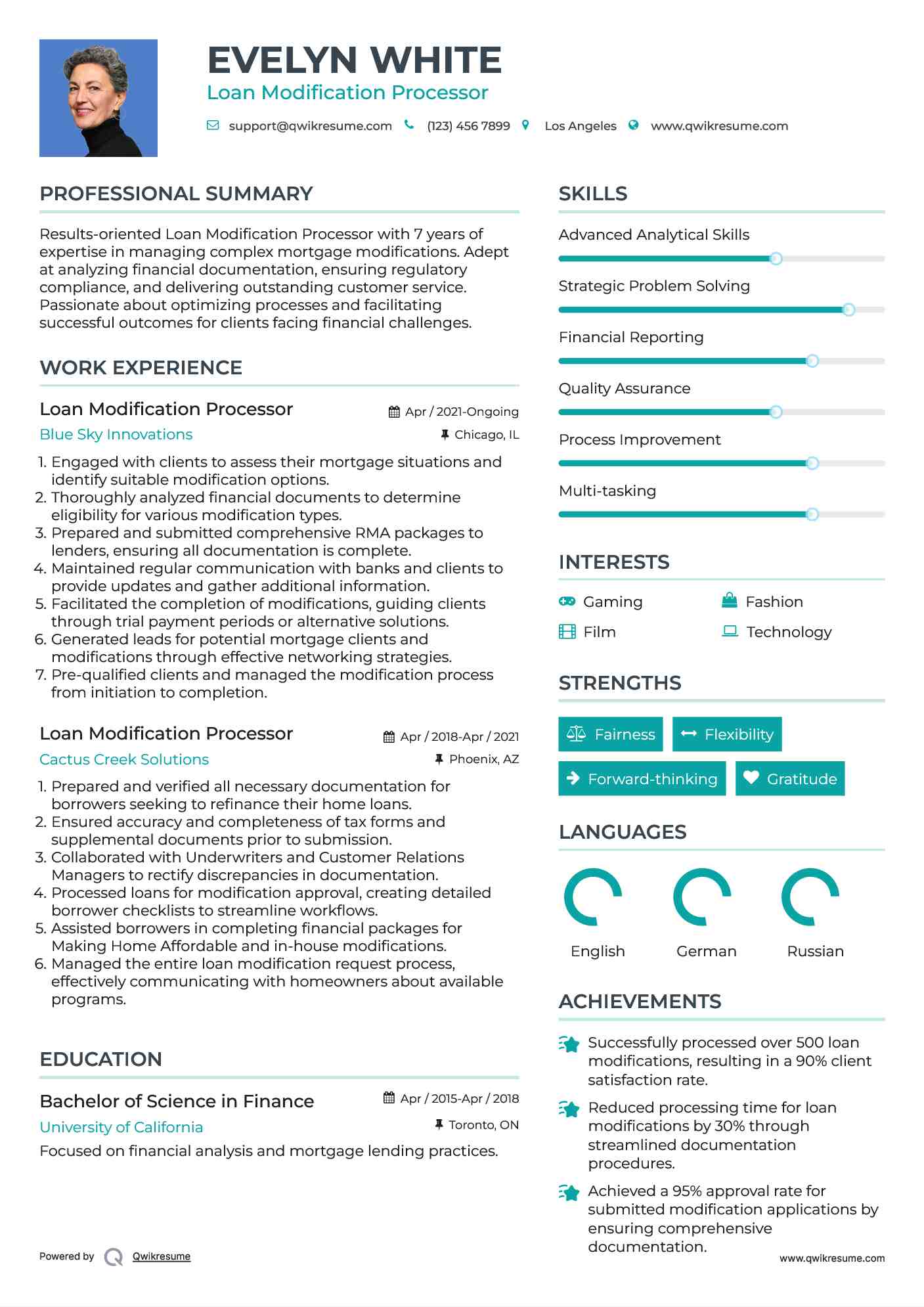 Loan Modification Processor Resume Example