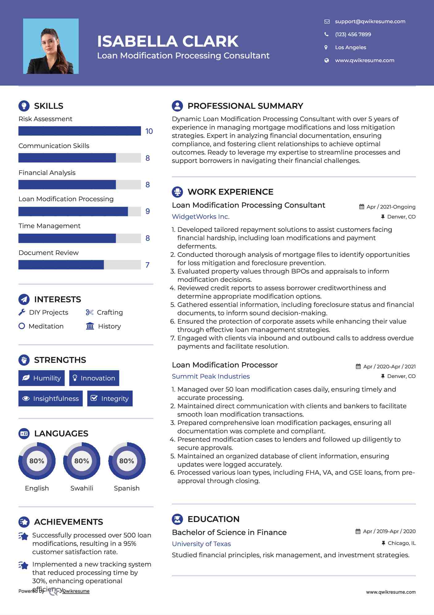 Loan Modification Processing Consultant Resume Template