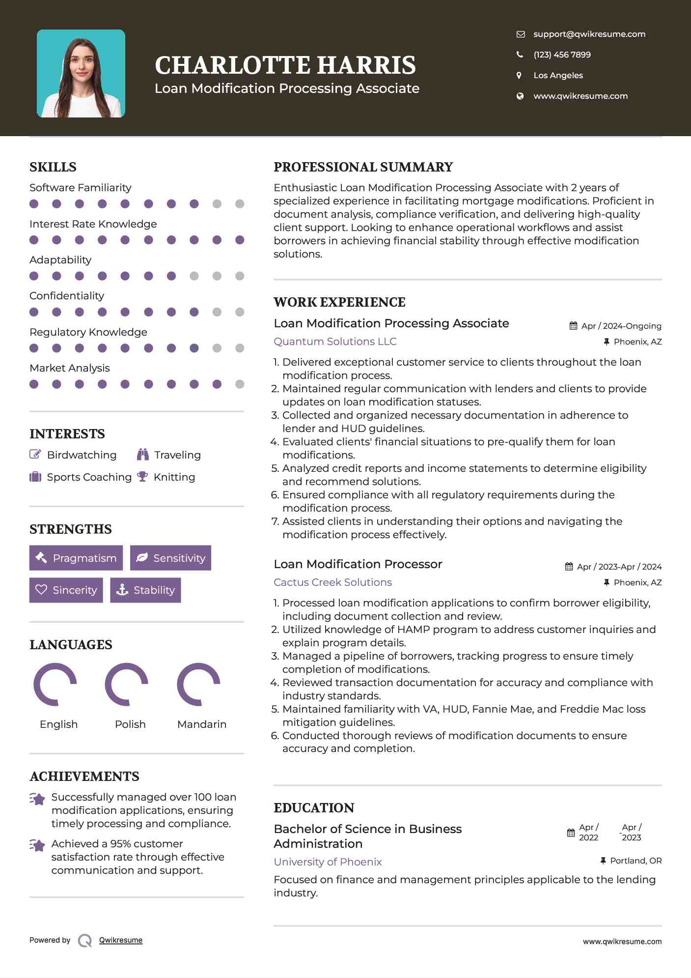Loan Modification Processing Associate Resume Template