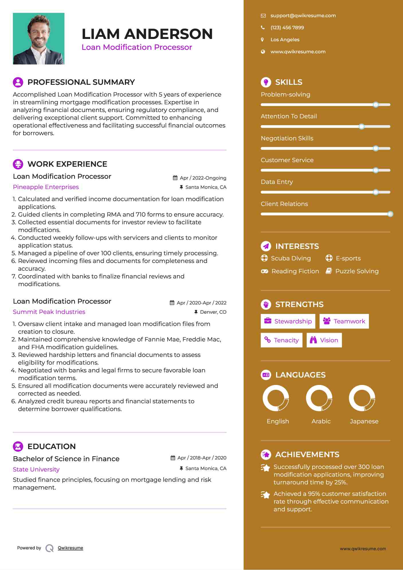 Loan Modification Processor Resume Model