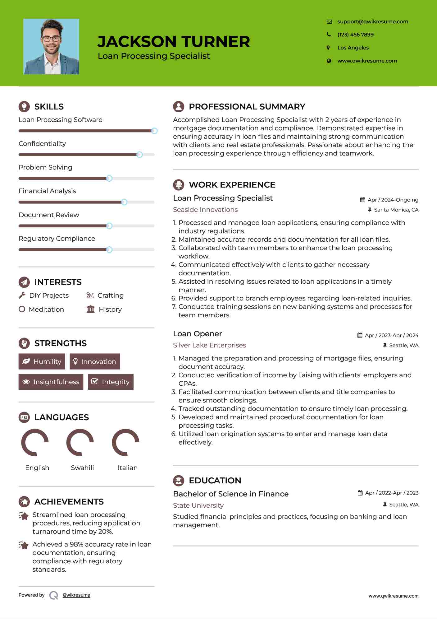 Loan Processing Specialist Resume Model