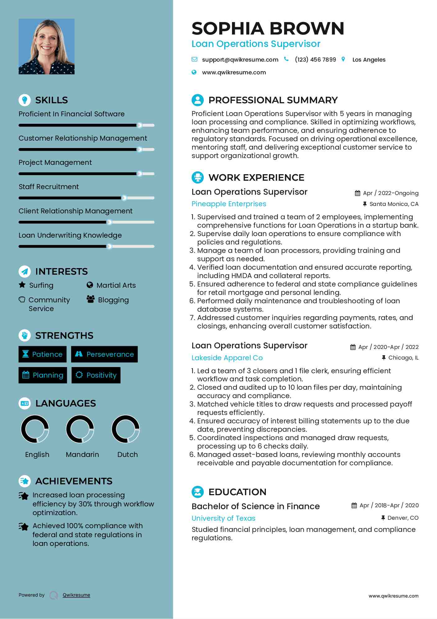 Loan Operations Supervisor Resume Model