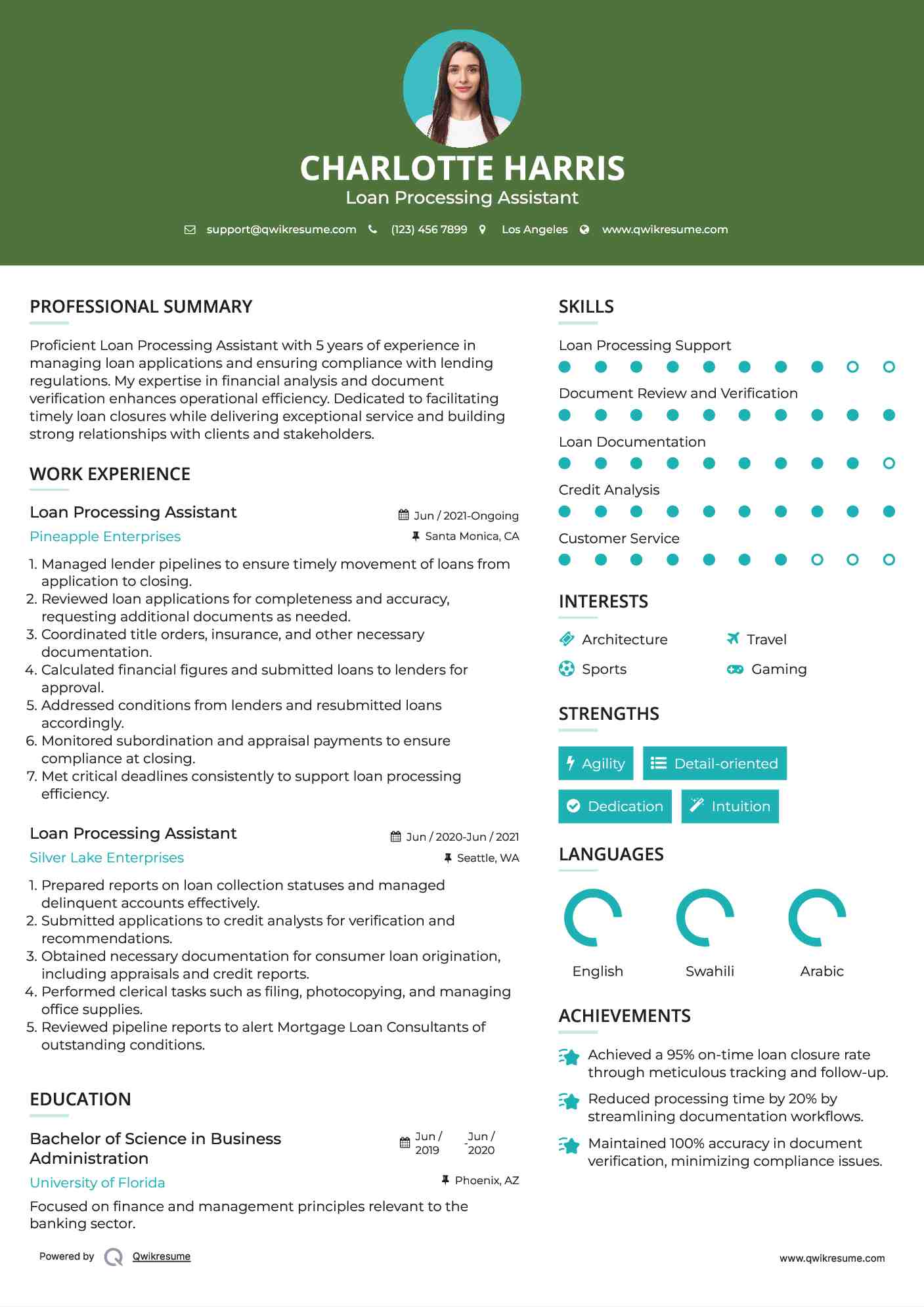 Loan Processing Assistant Resume Template