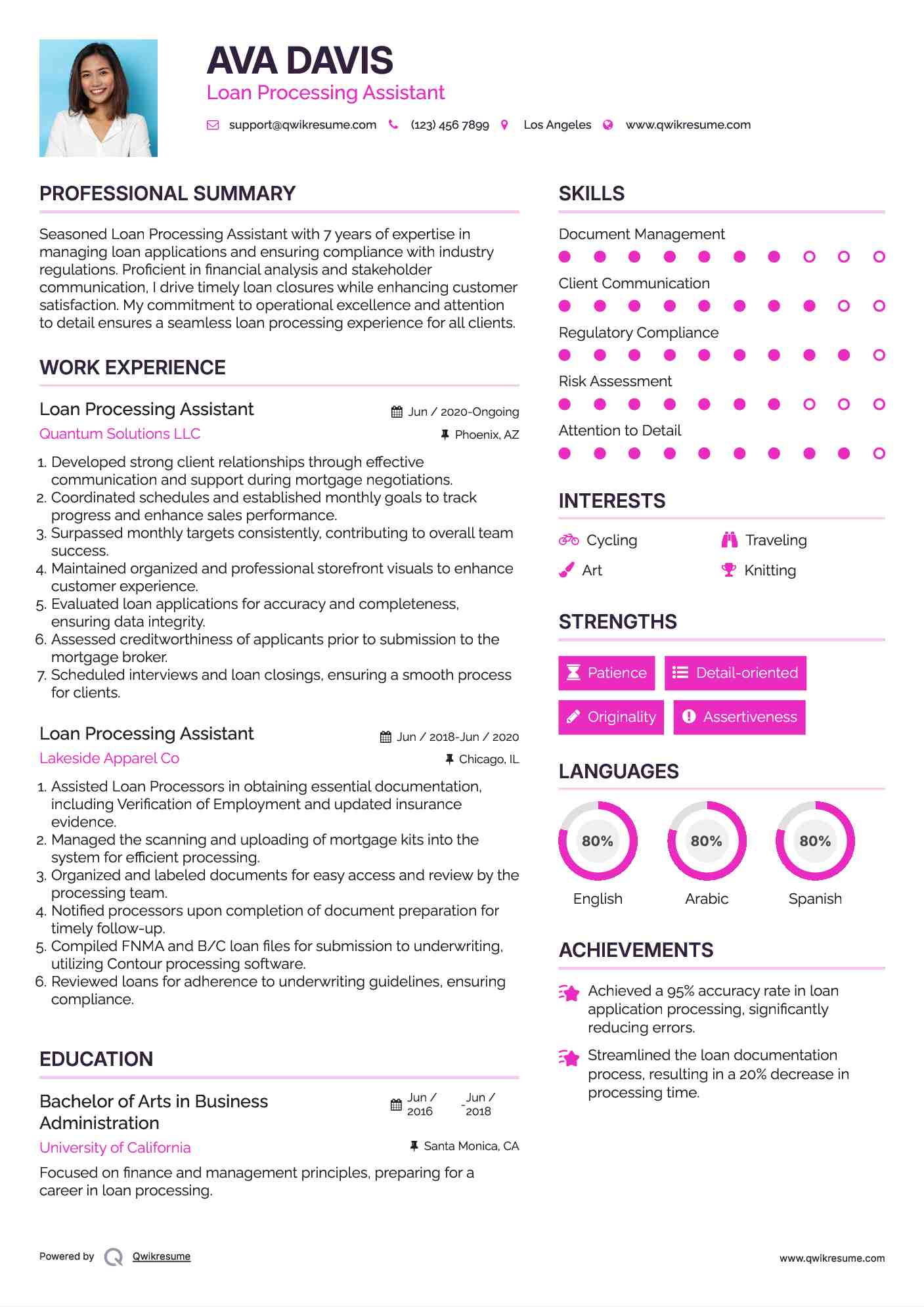 Loan Processing Assistant Resume Model