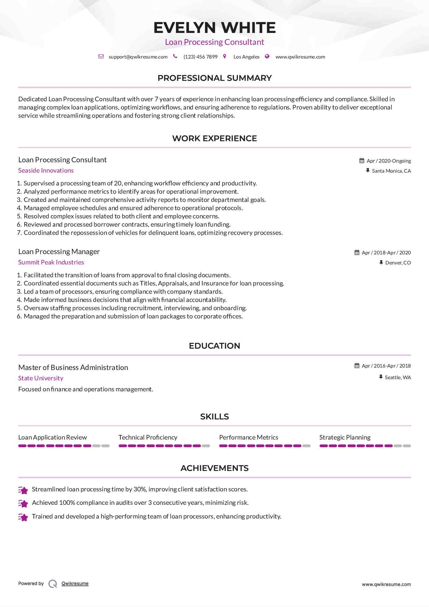 Loan Processing Consultant Resume Model