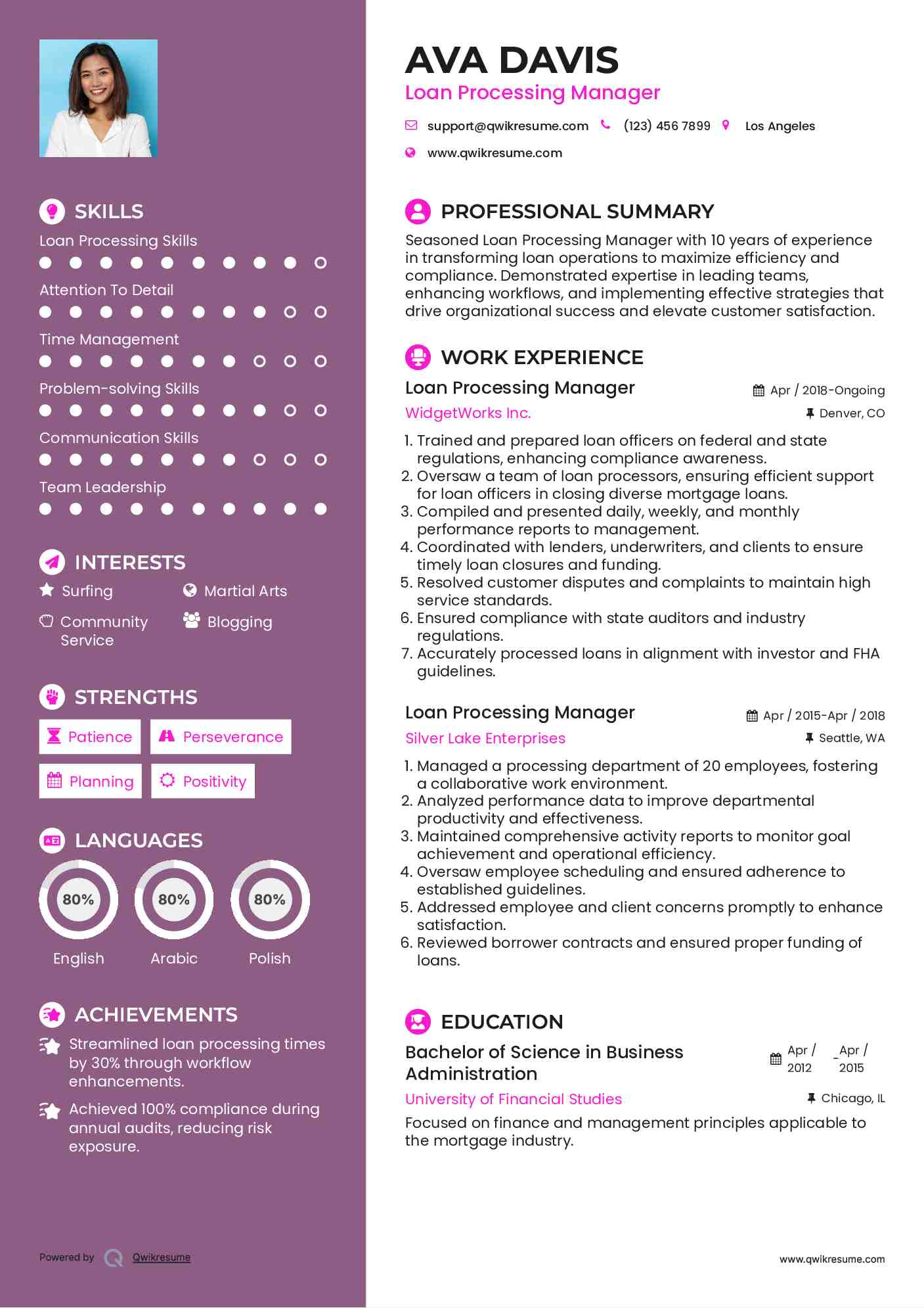 Loan Processing Manager Resume Format