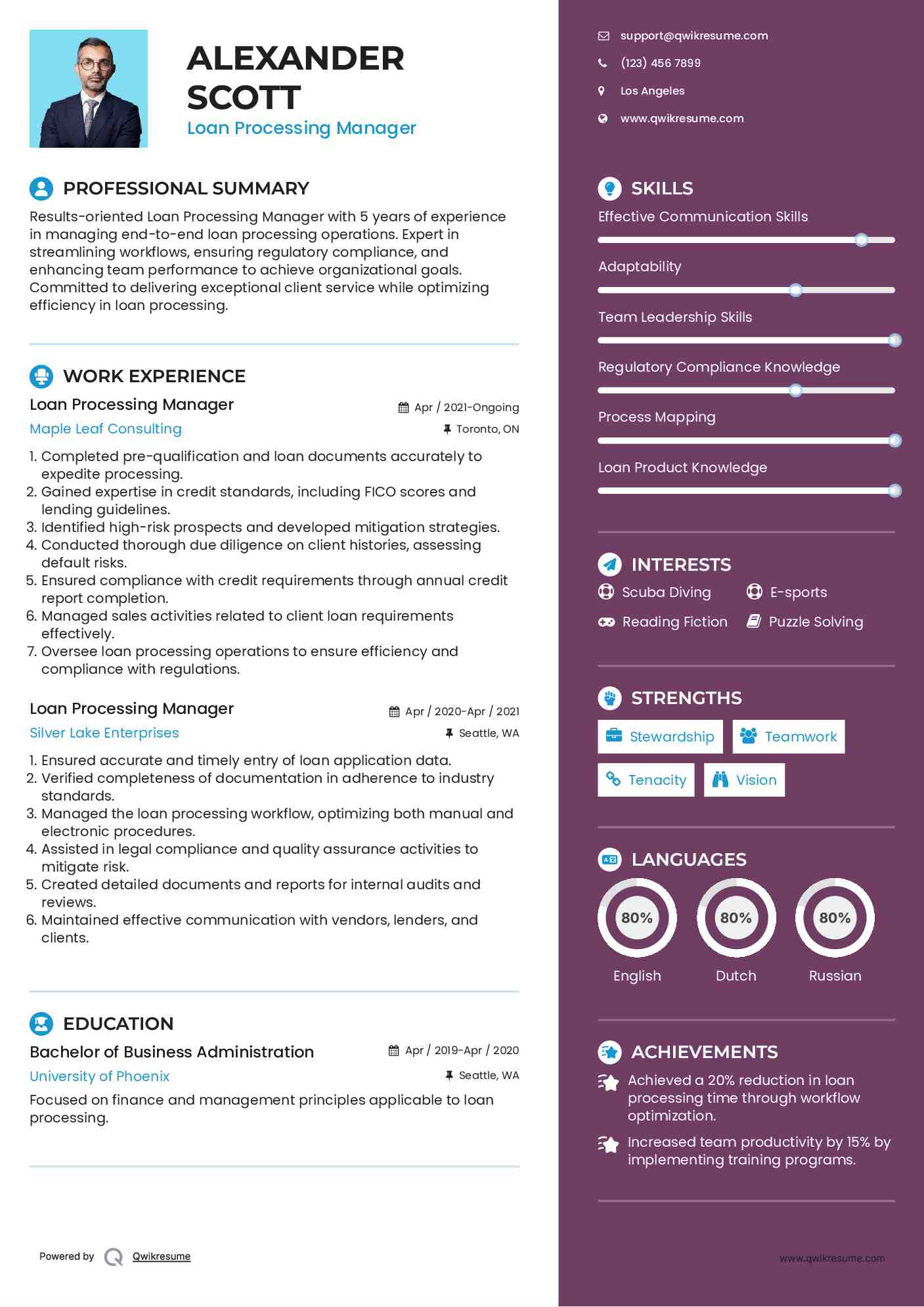 Loan Processing Manager Resume Sample