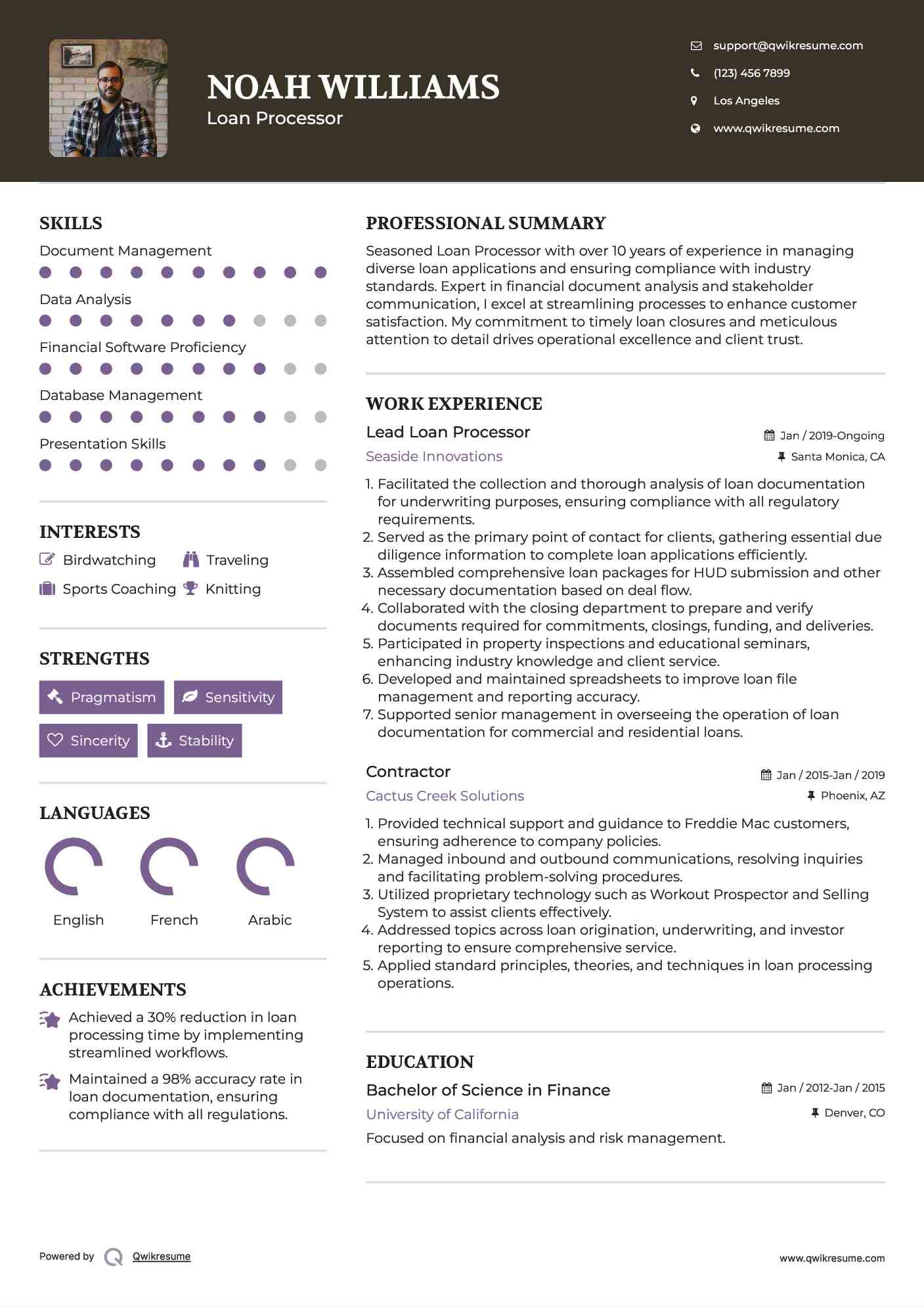 Lead Loan Processor Resume Model