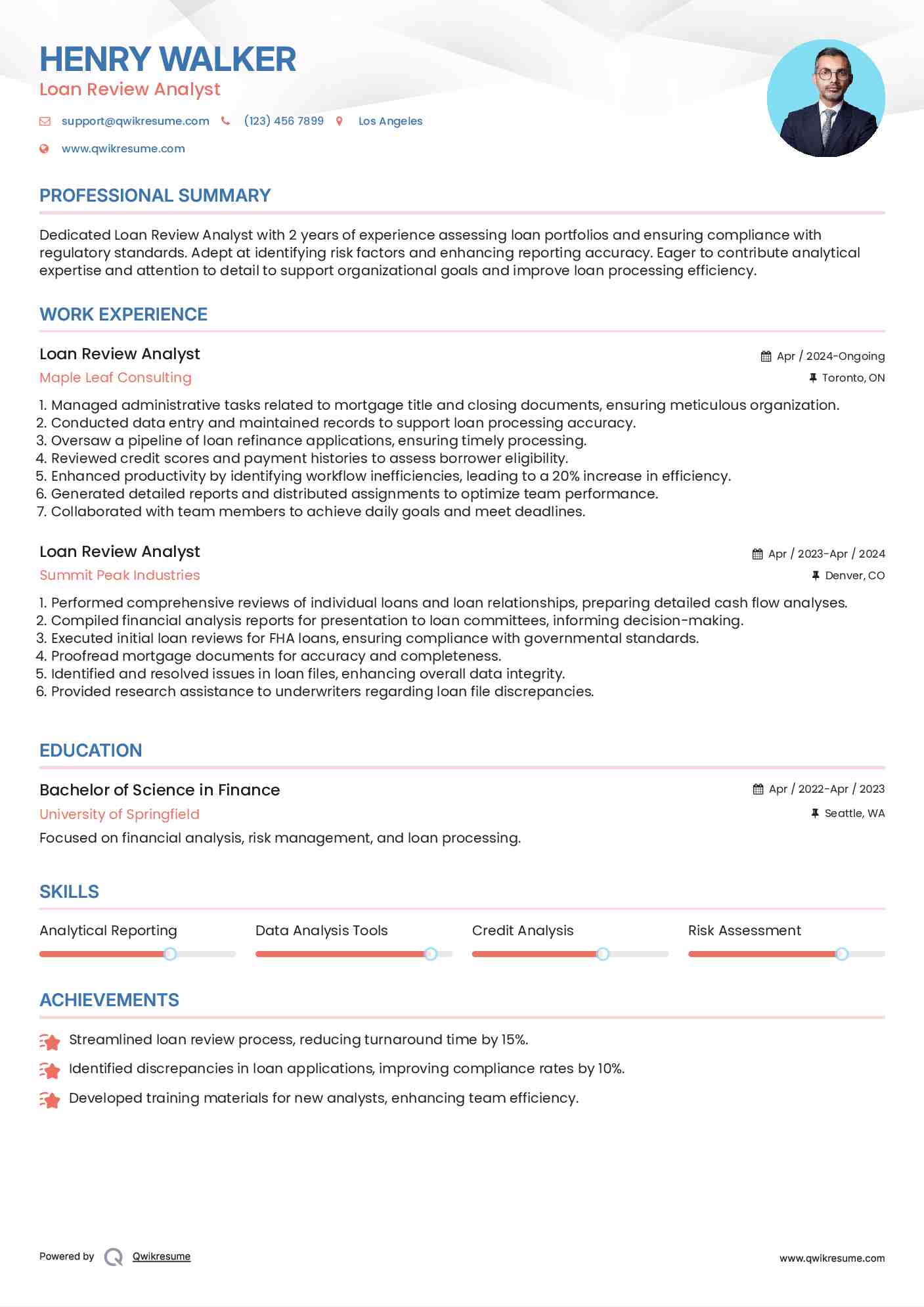 Loan Review Analyst Resume Example