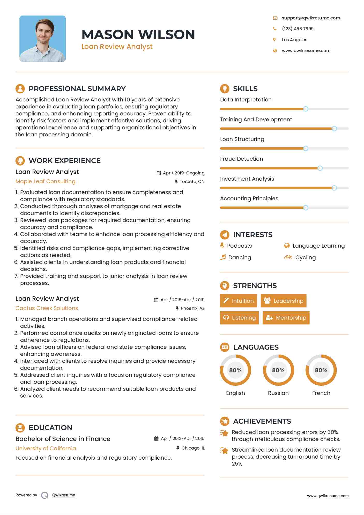 Loan Review Analyst Resume Example