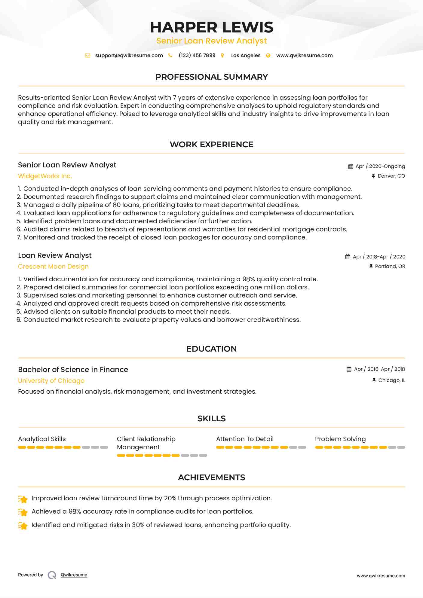 Senior Loan Review Analyst Resume Template