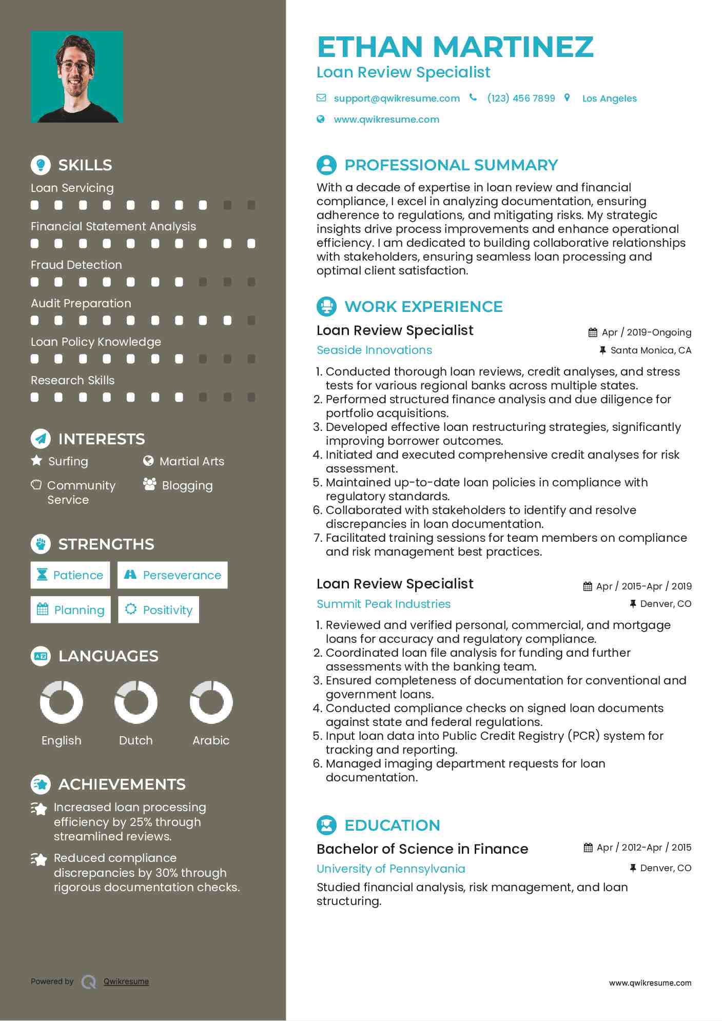 Loan Review Specialist Resume Format