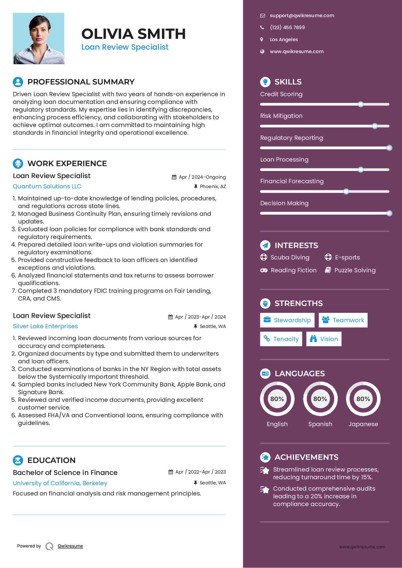 Loan Review Specialist Resume Format