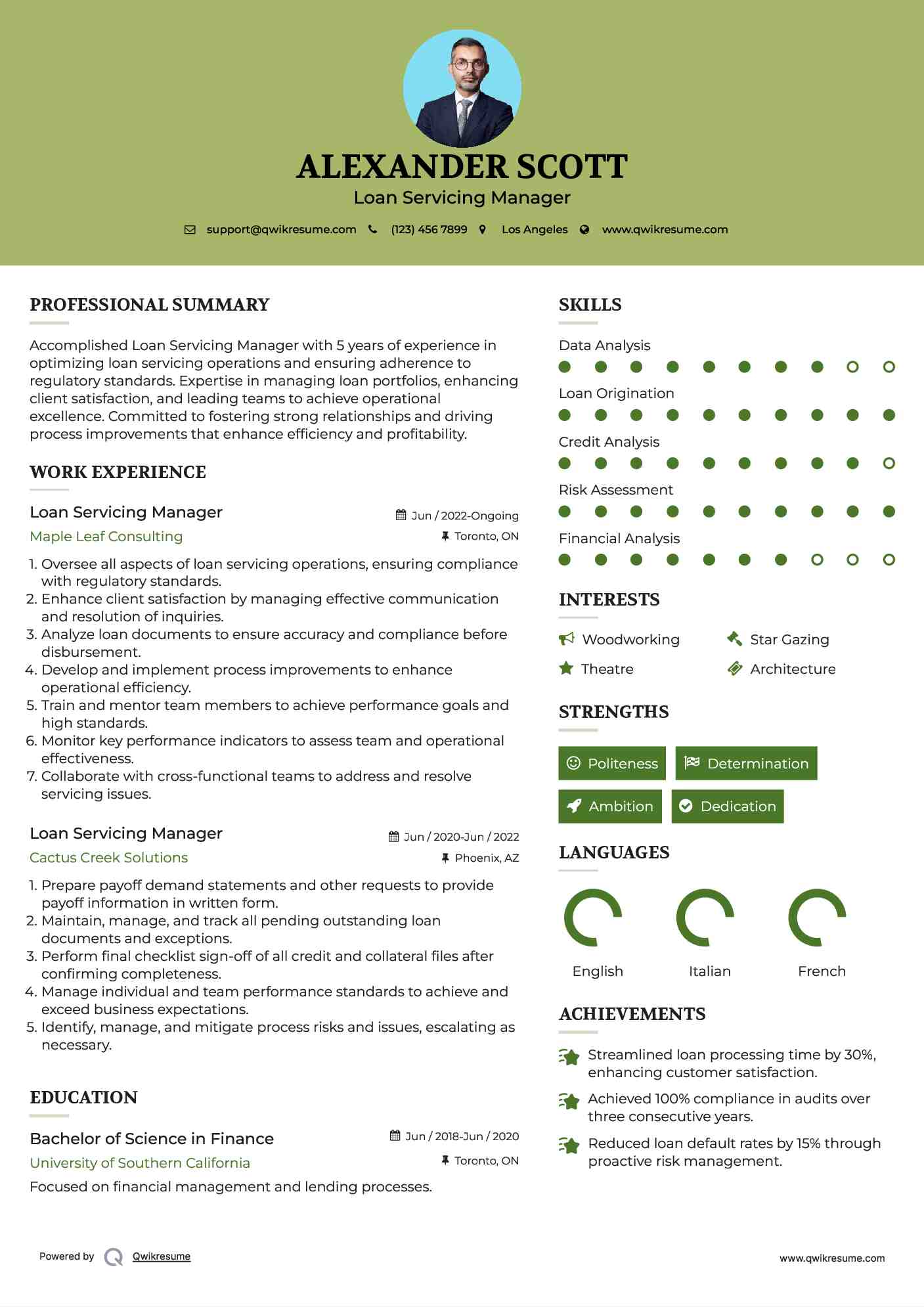 Loan Servicing Manager Resume Template