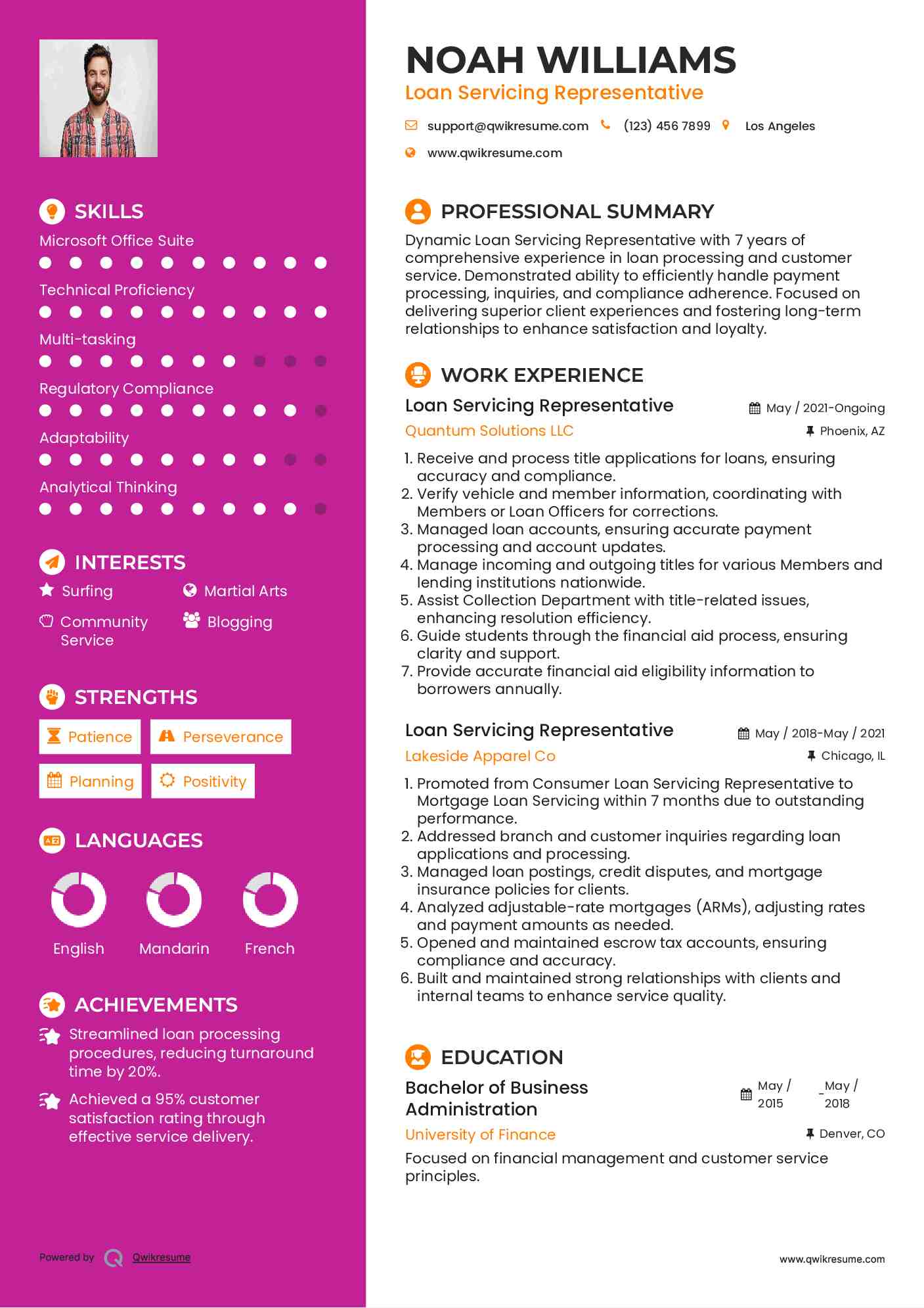 Loan Servicing Representative Resume Model