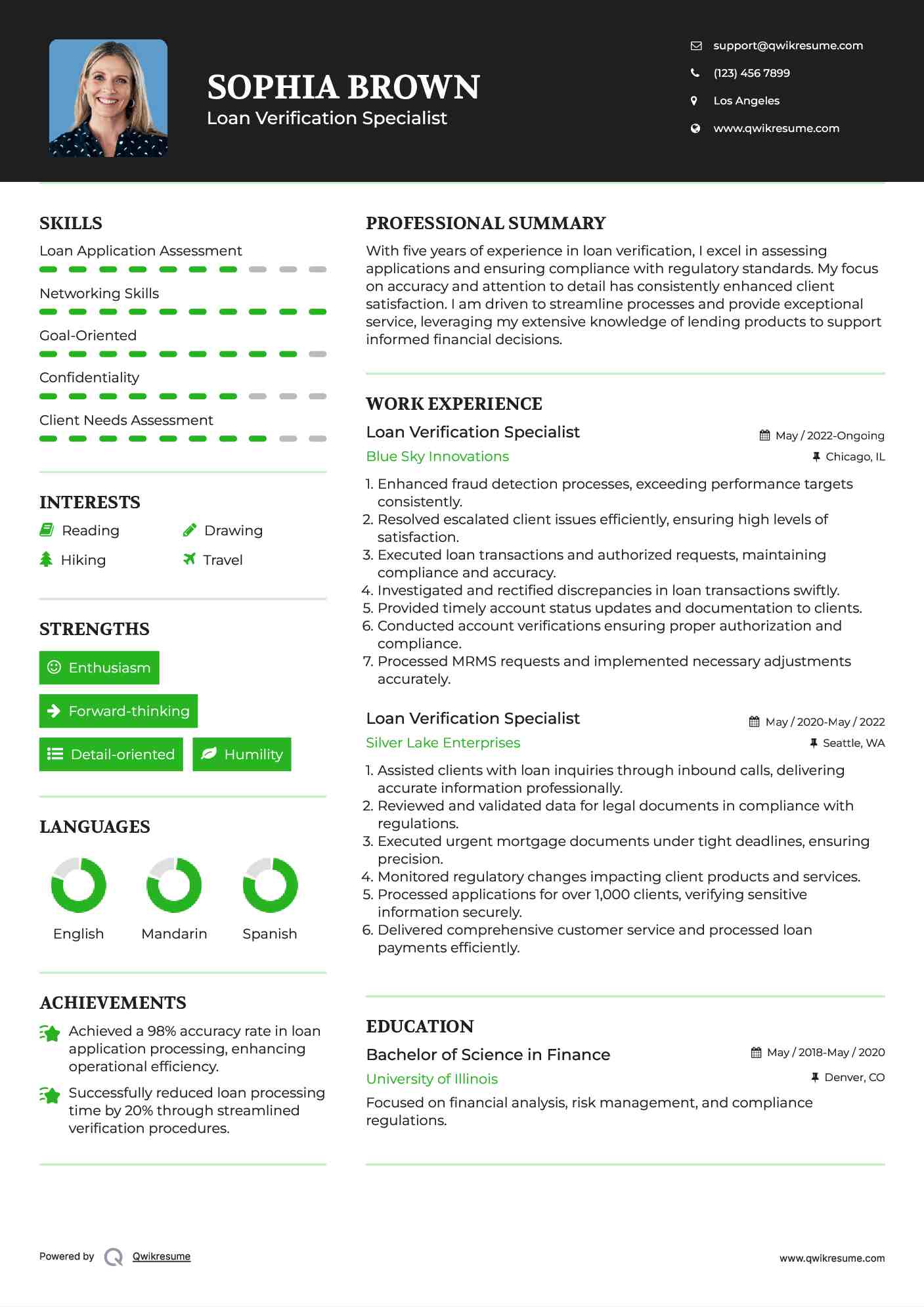 Loan Verification Specialist Resume Sample