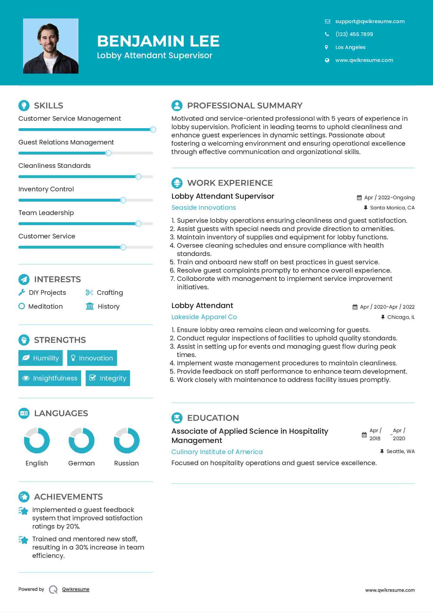 Lobby Attendant Supervisor Resume Model