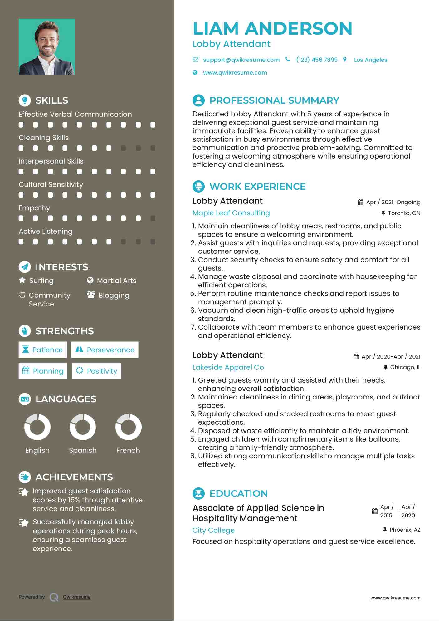 Lobby Attendant Resume Sample