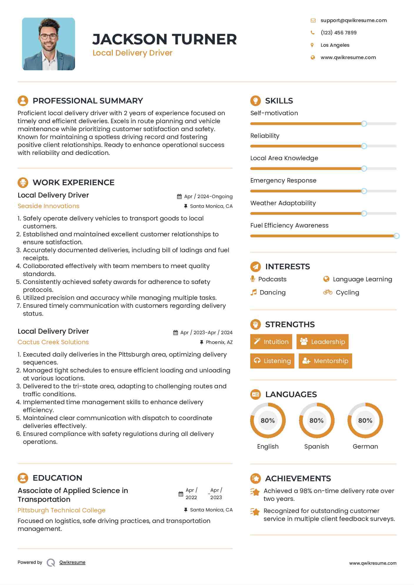 Local Delivery Driver Resume Template