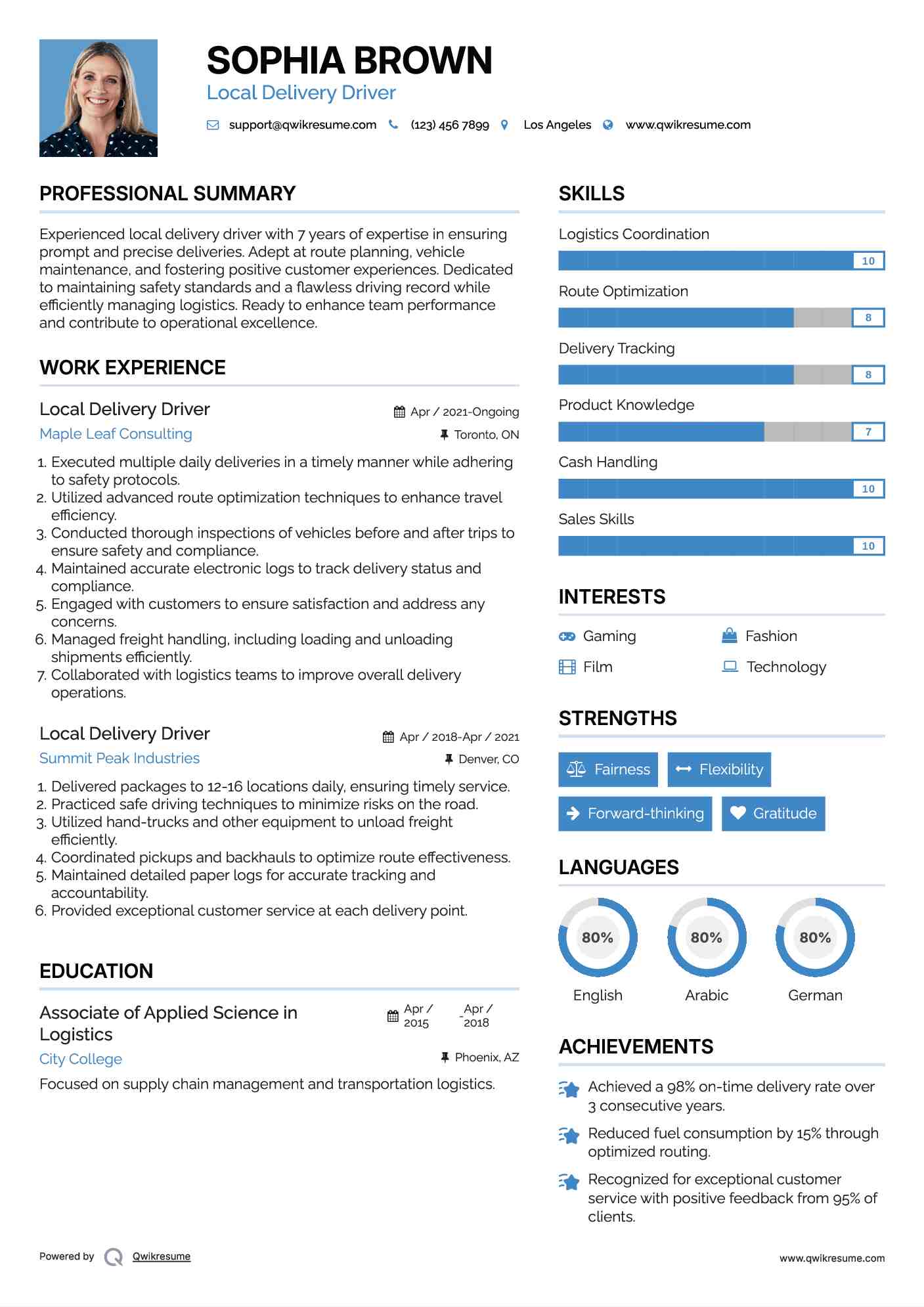 Local Delivery Driver Resume Template