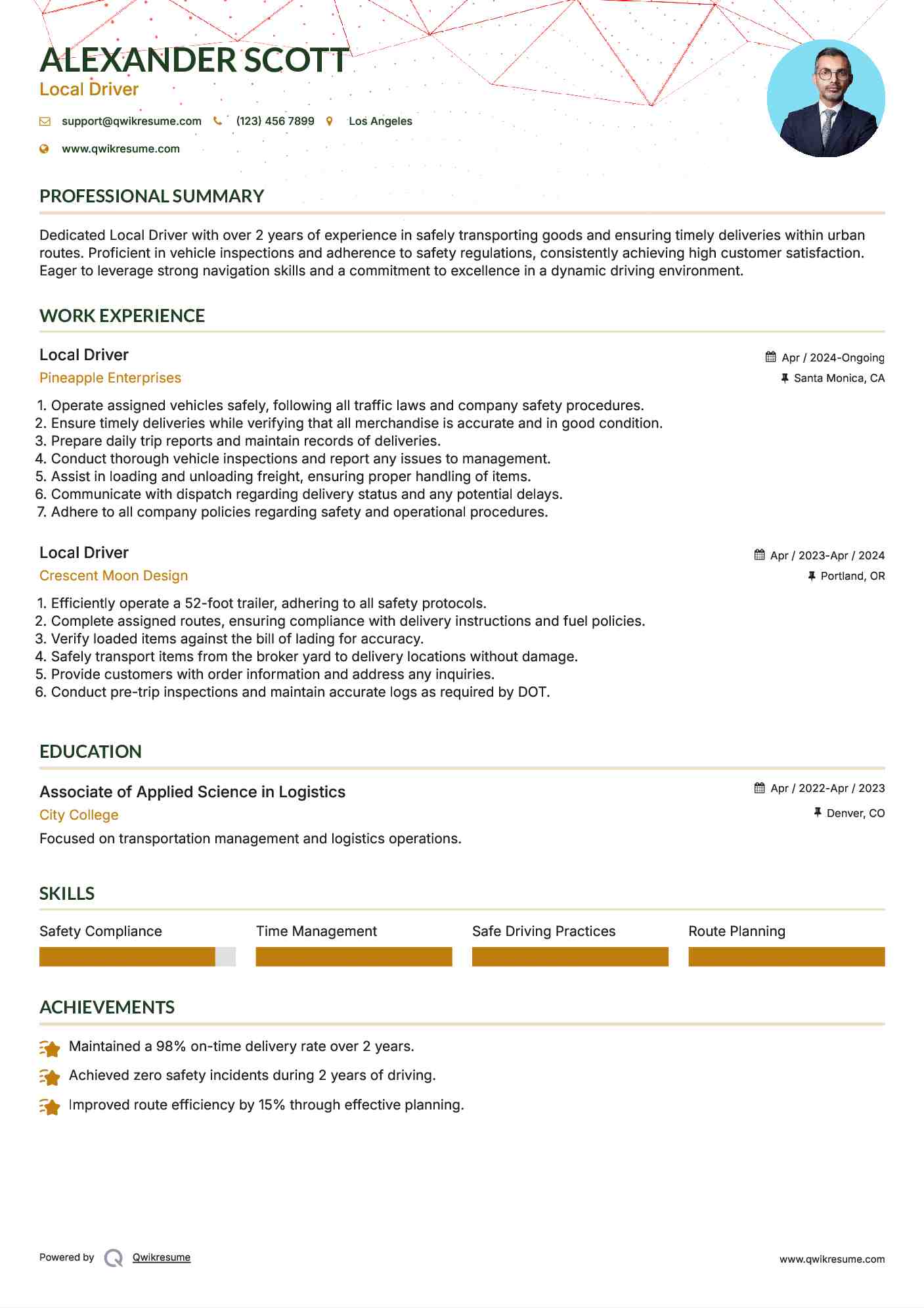 Local Driver Resume Model