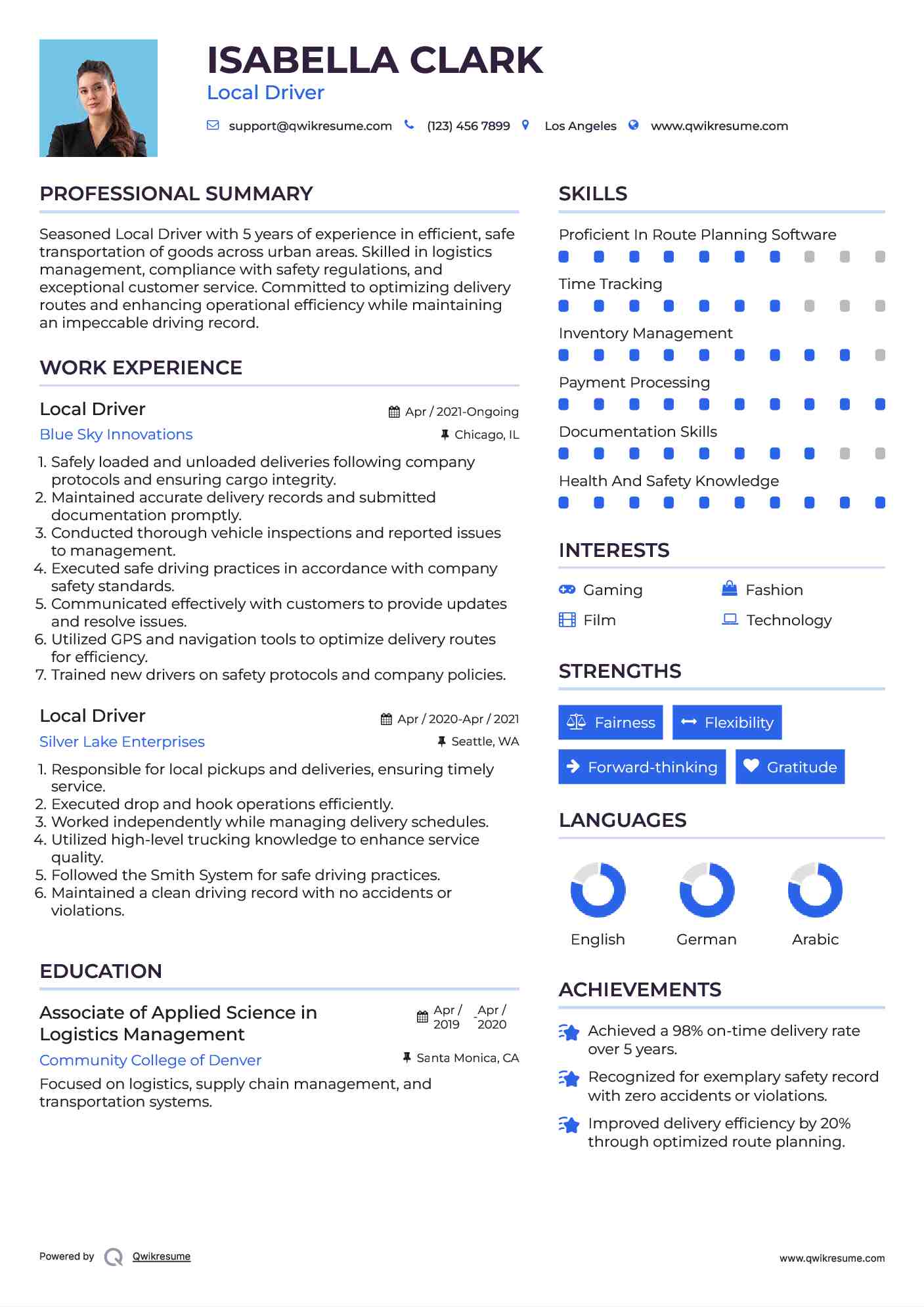 Local Driver Resume Template