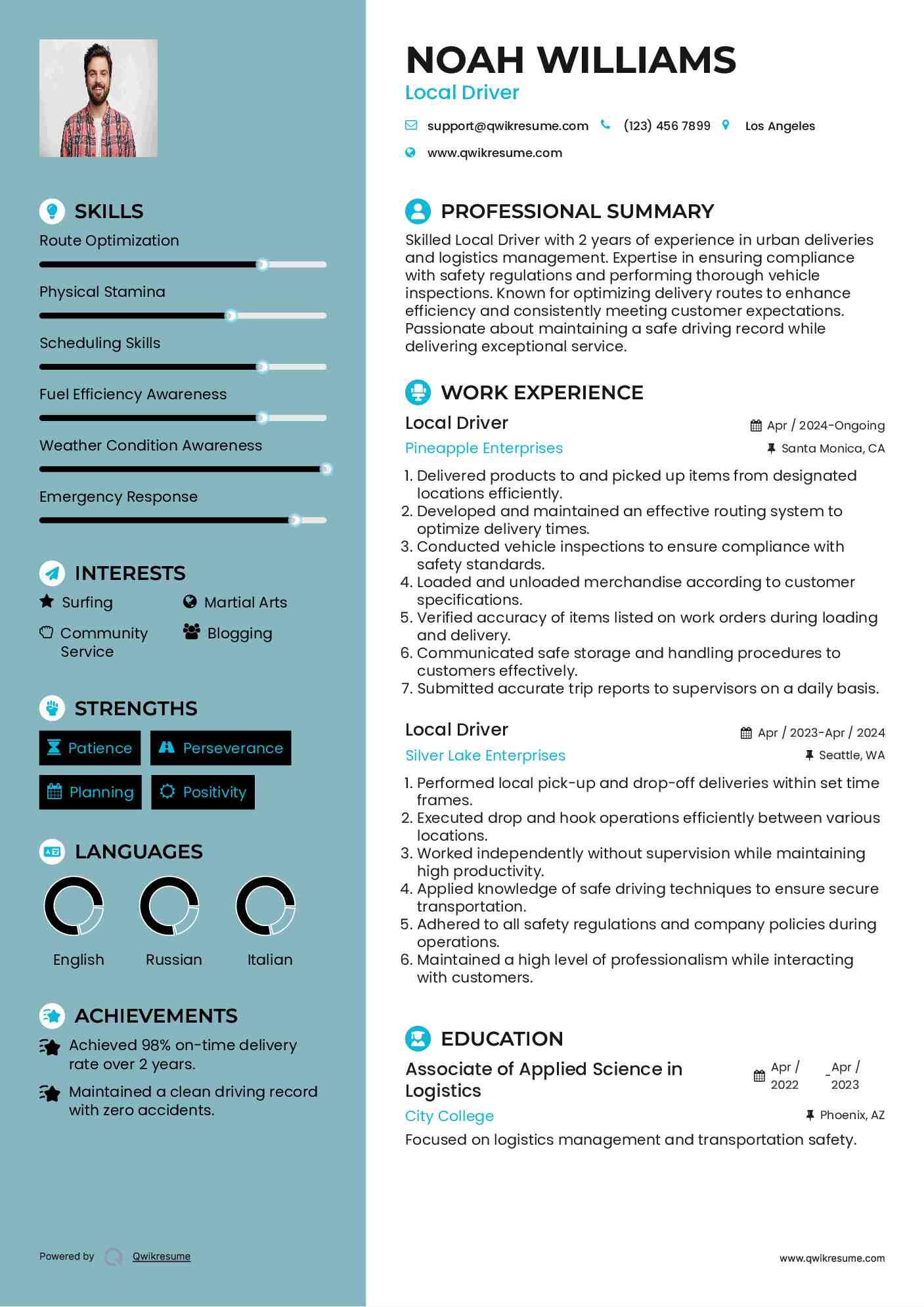 Local Driver Resume Sample