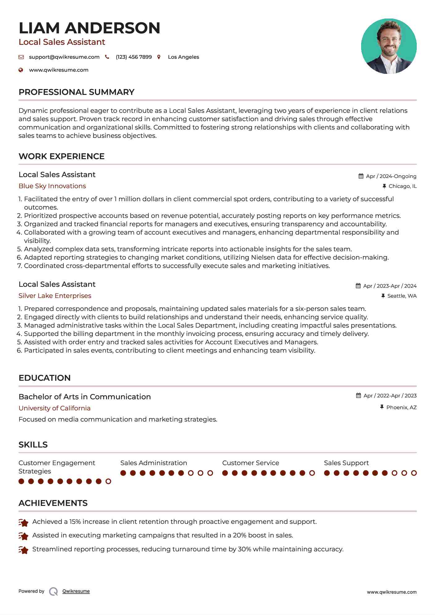 Local Sales Assistant Resume Template