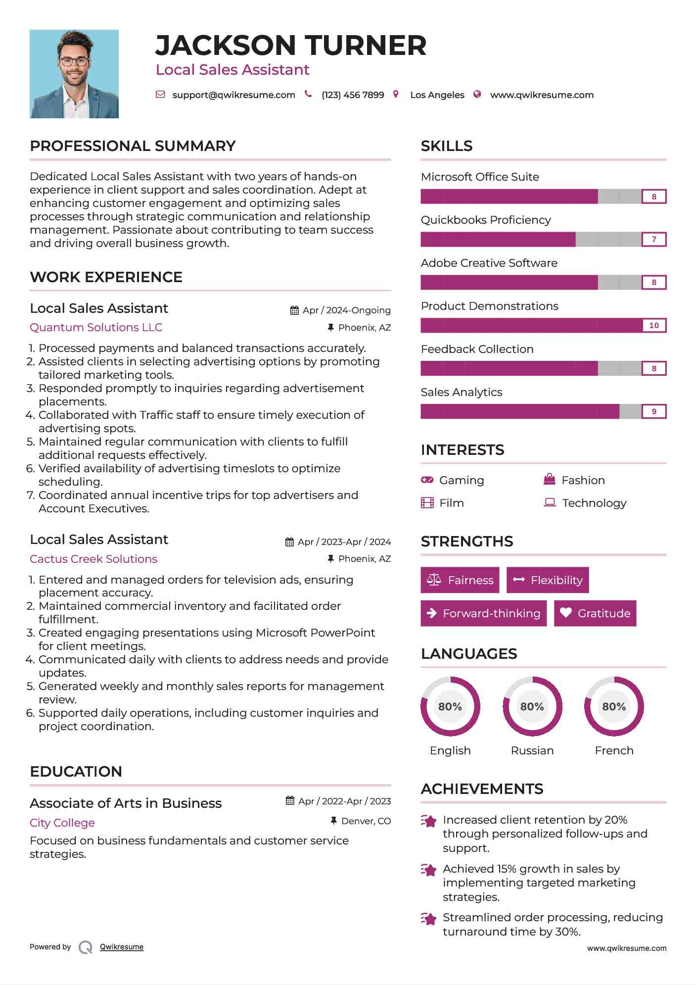 Local Sales Assistant Resume Model