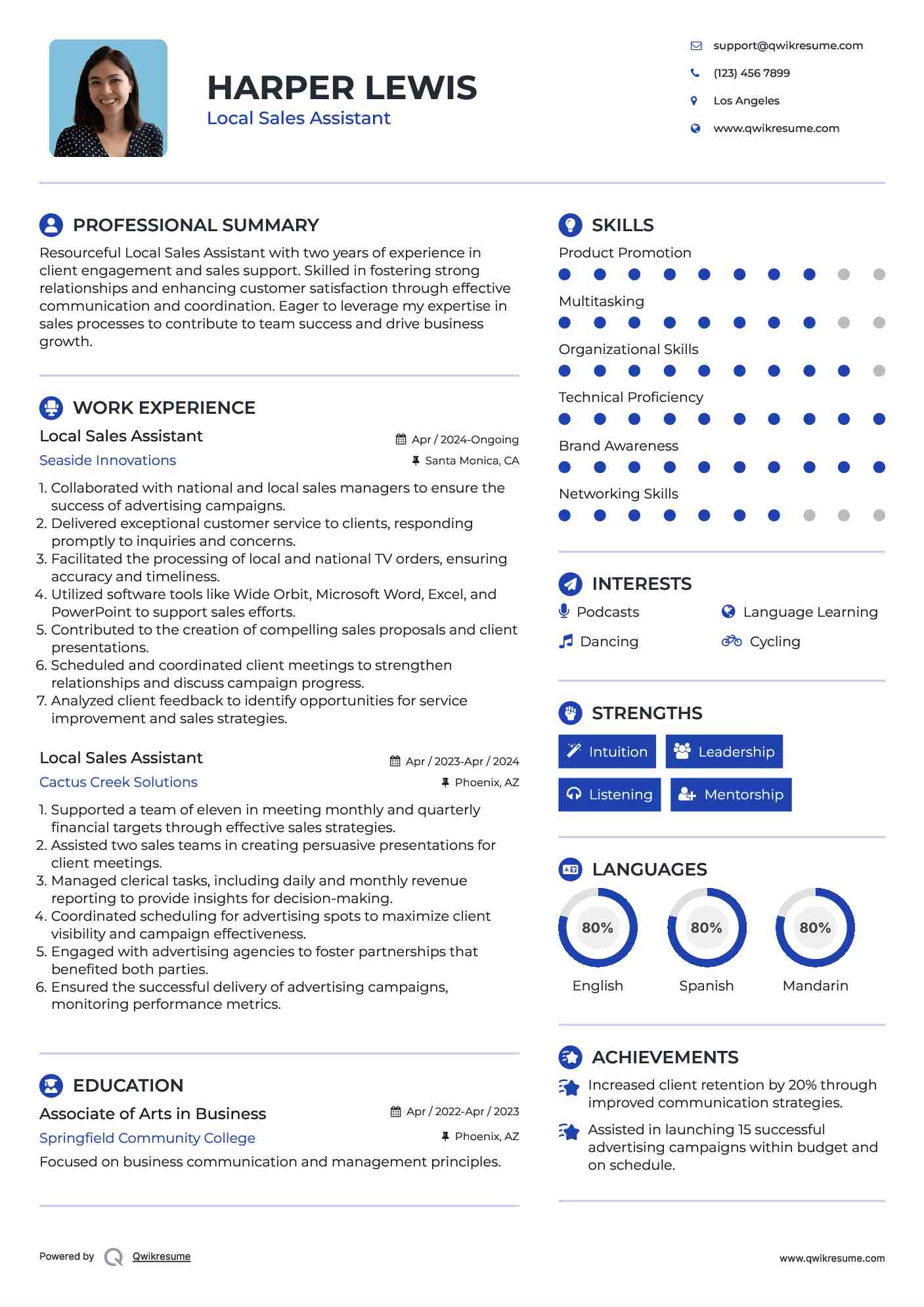 Local Sales Assistant Resume Template