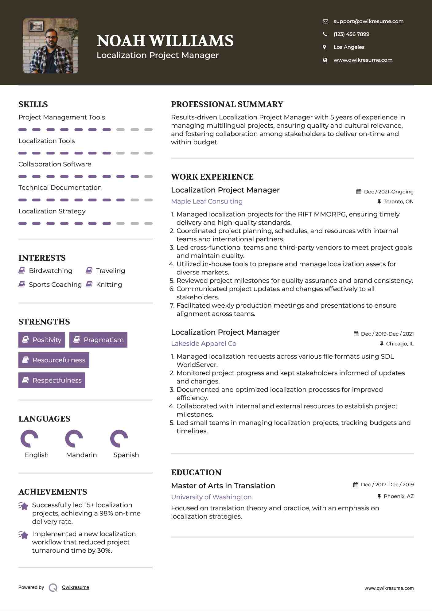 Localization Project Manager Resume Model