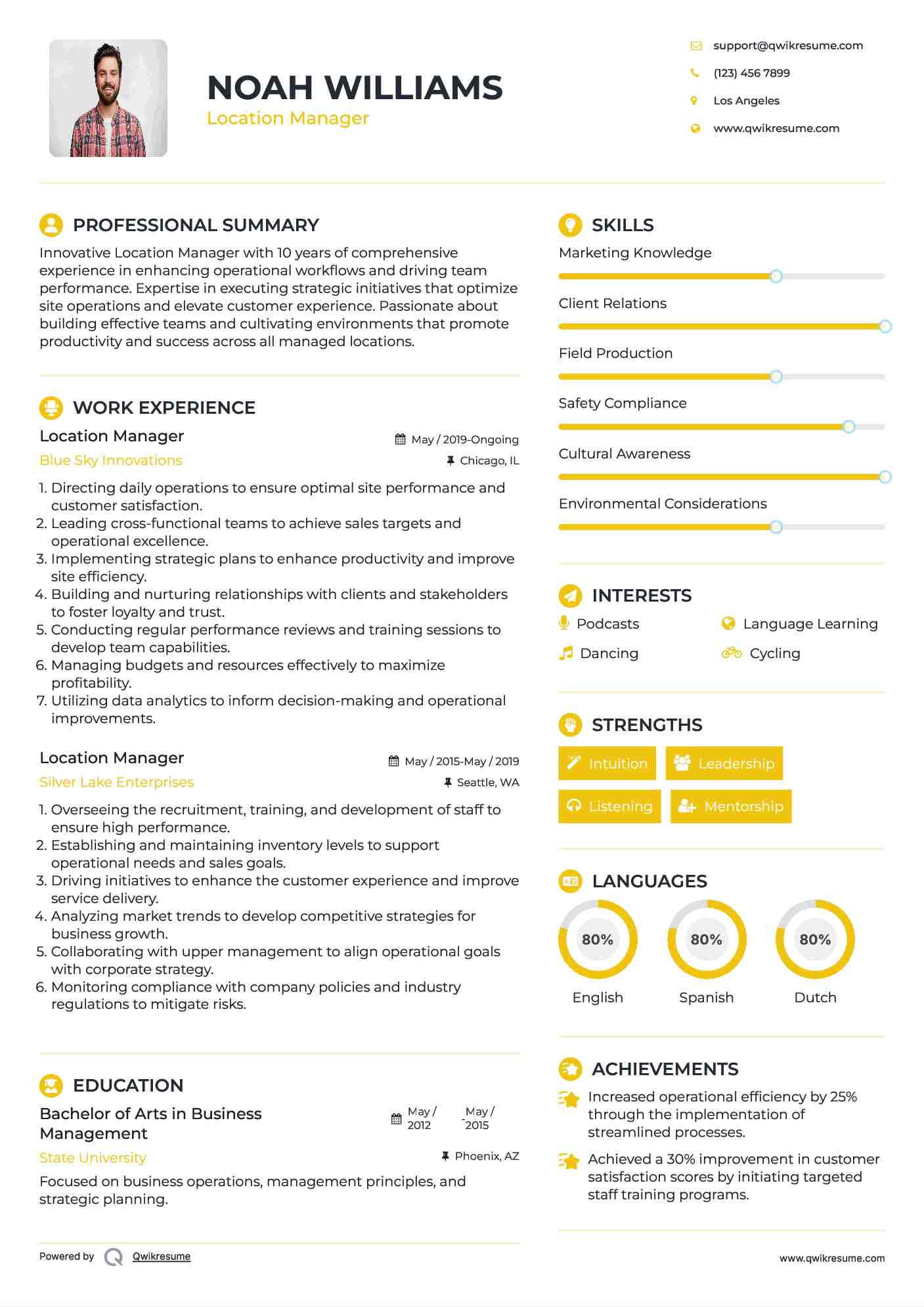 Location Manager Resume Model