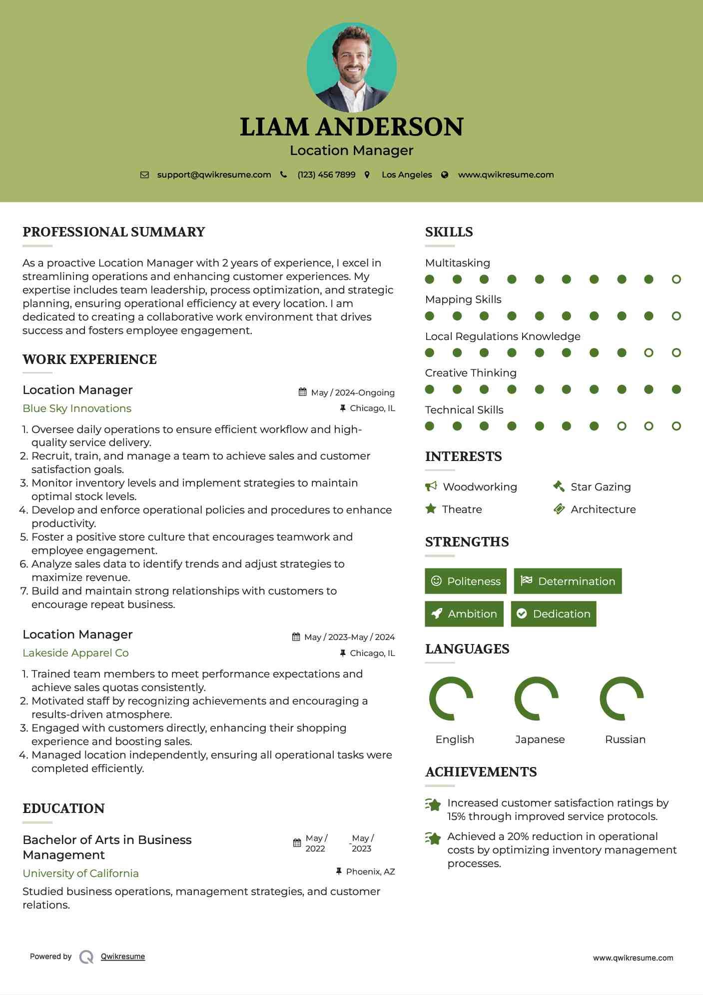 Location Manager Resume Format