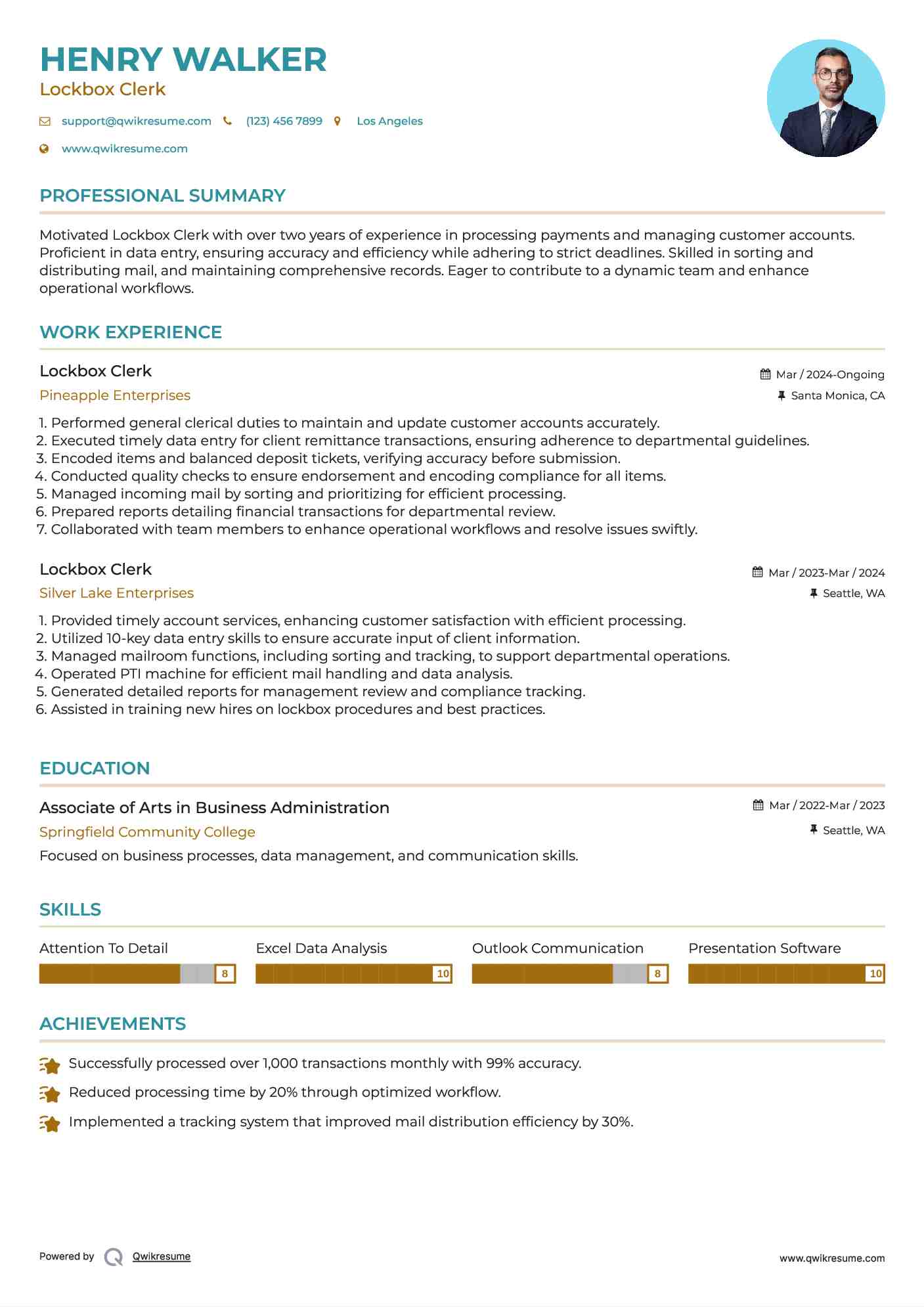 Lockbox Clerk Resume Samples QwikResume
