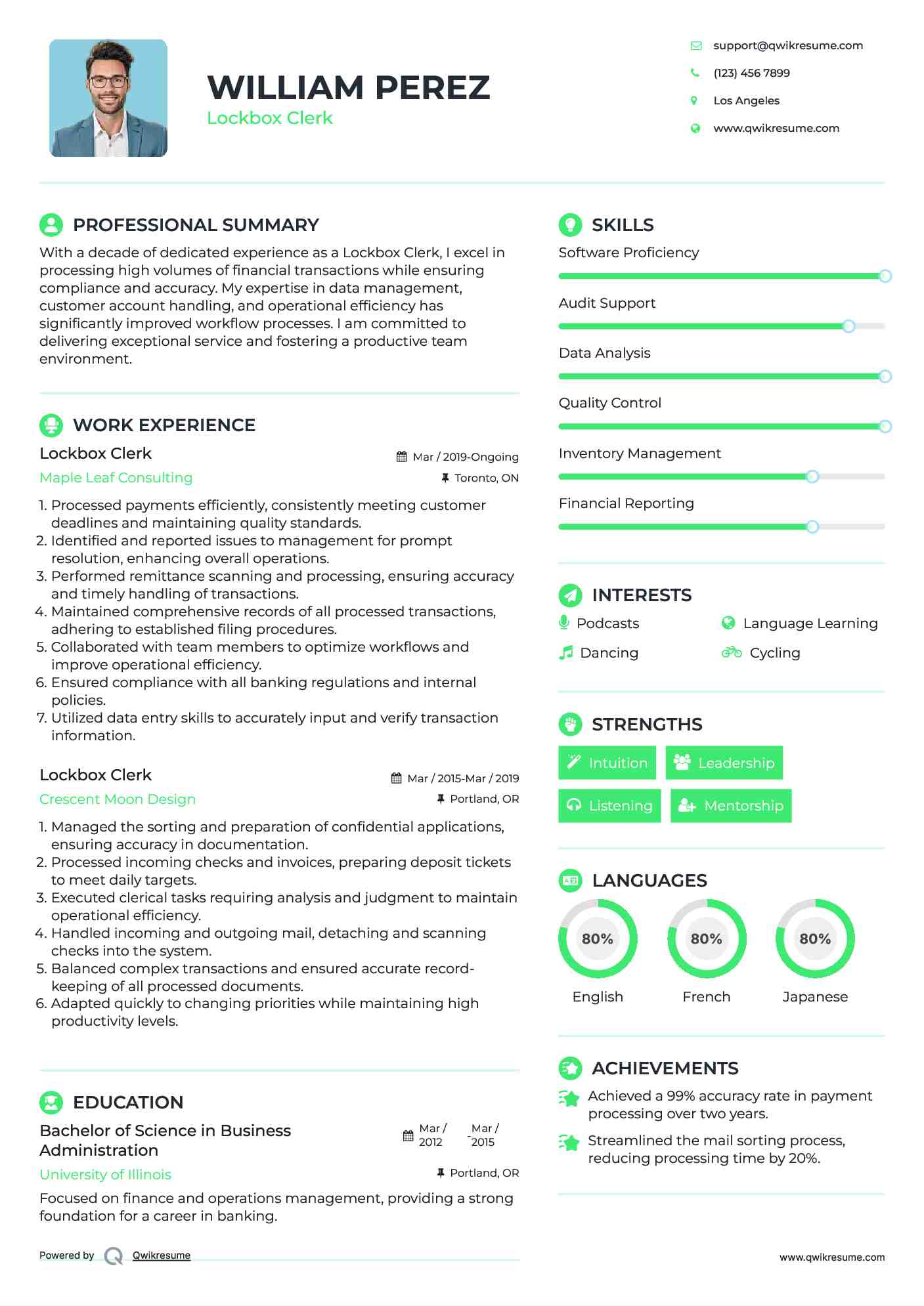 Lockbox Clerk Resume Template