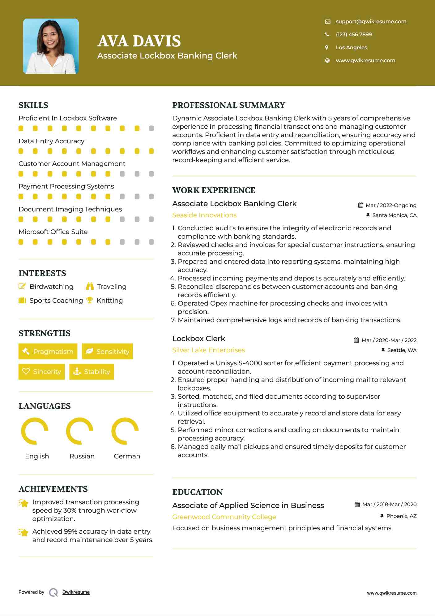 Associate Lockbox Banking Clerk Resume Template