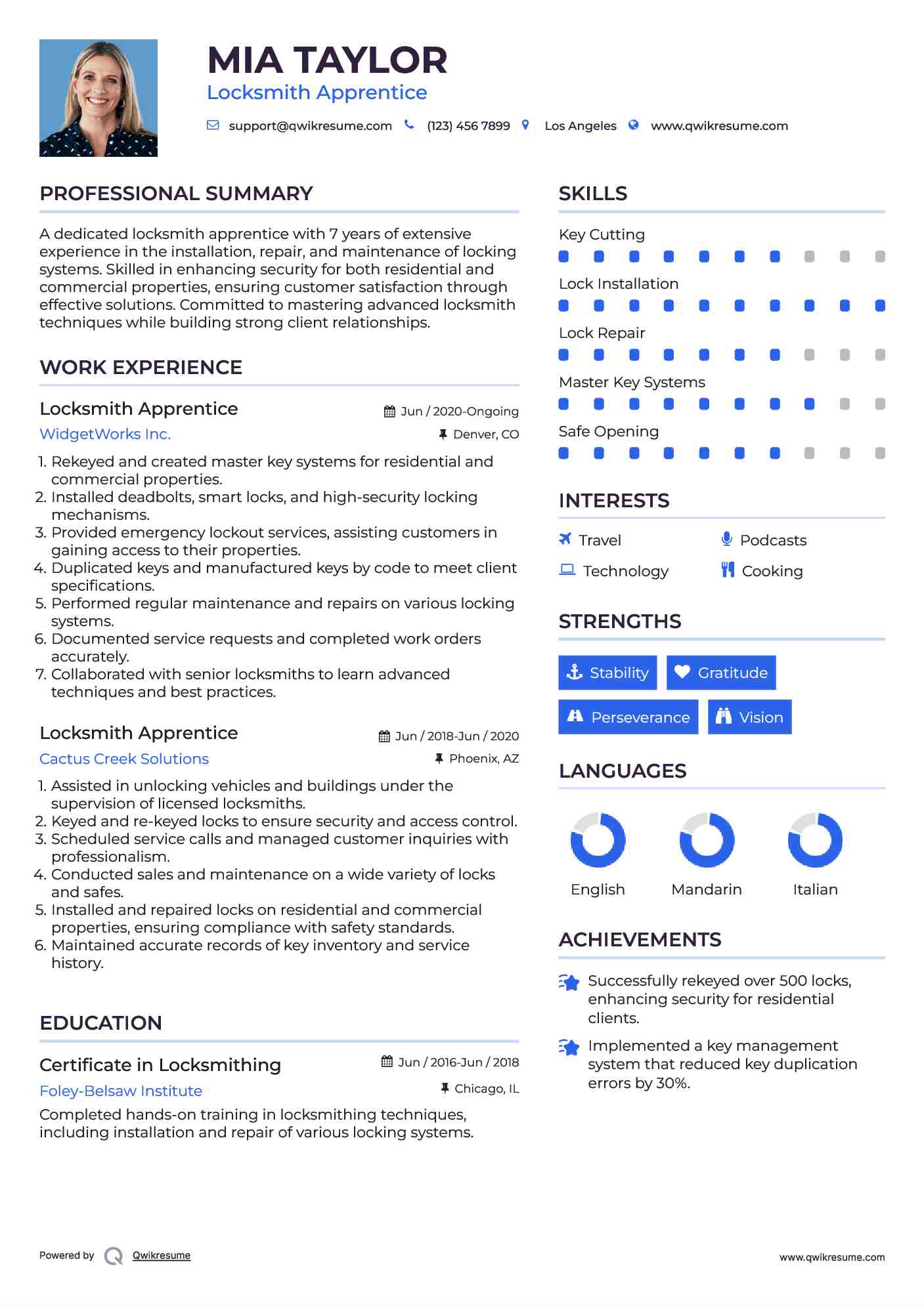 Locksmith Apprentice Resume Example
