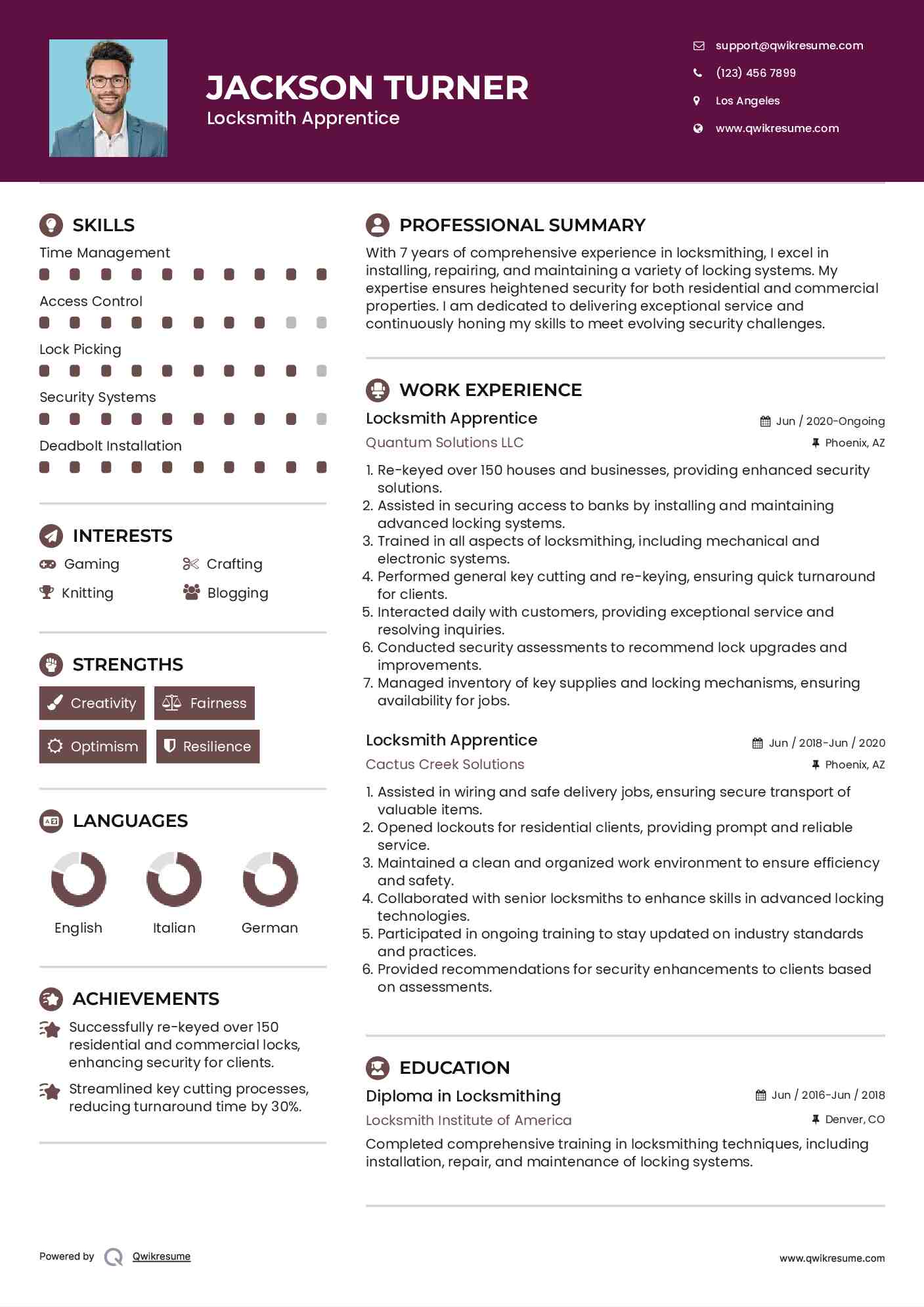 Locksmith Apprentice Resume Format